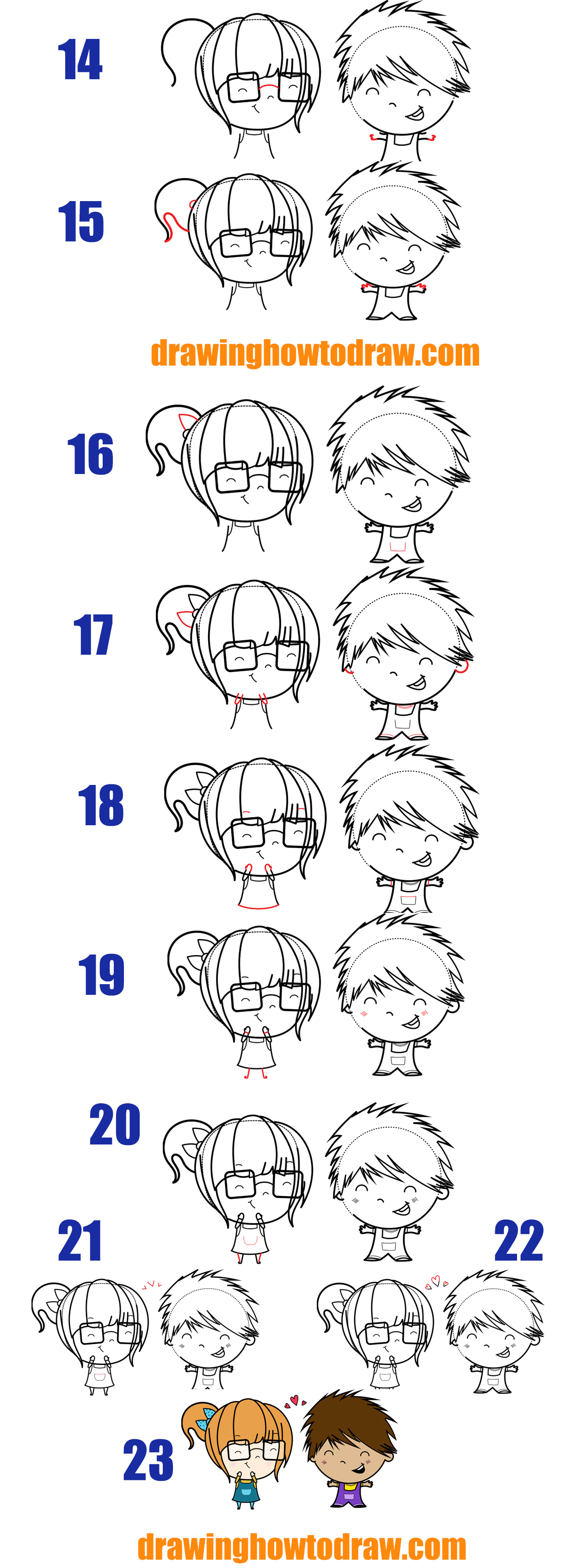 Learn How to Draw a Cute / Chibi Boy and Girl in Love With Simple Steps Drawing Lesson for Children