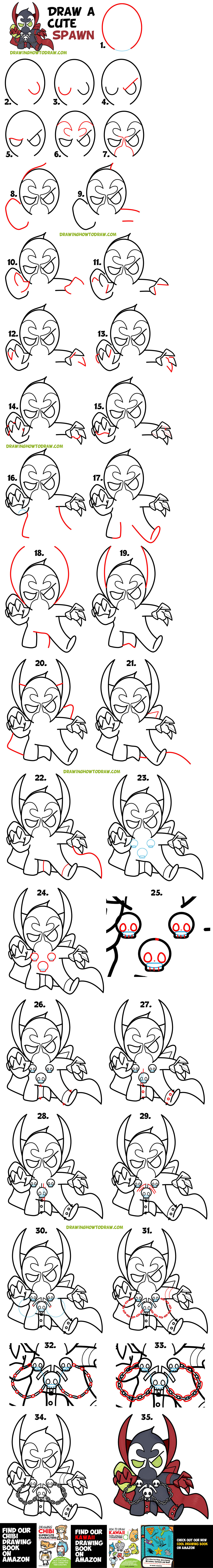 Learn How to Draw a Chibi Spawn, the AntiHero, with Simple Steps Drawing Lesson for Kids & Beginners