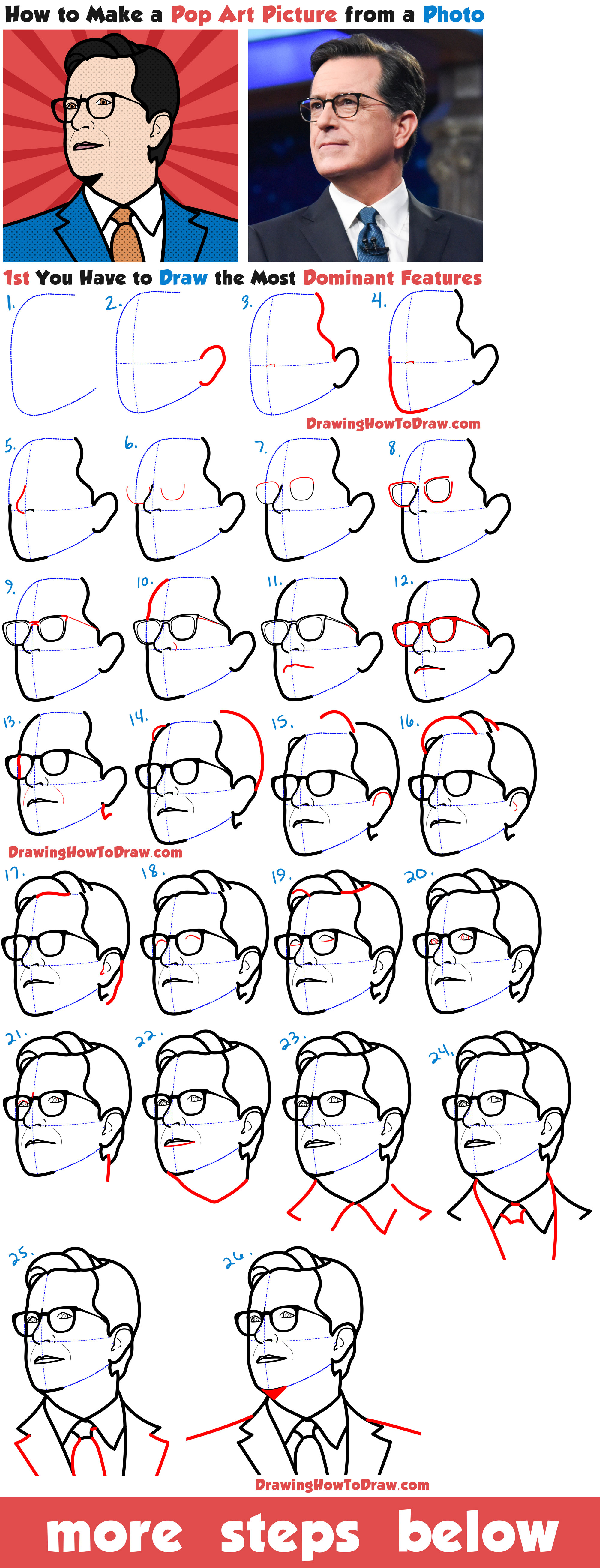 How to Turn a Photo into a Comic Style Pop Art Picture (Stephen Colbert) Easy Step by Step Drawing Tutorial