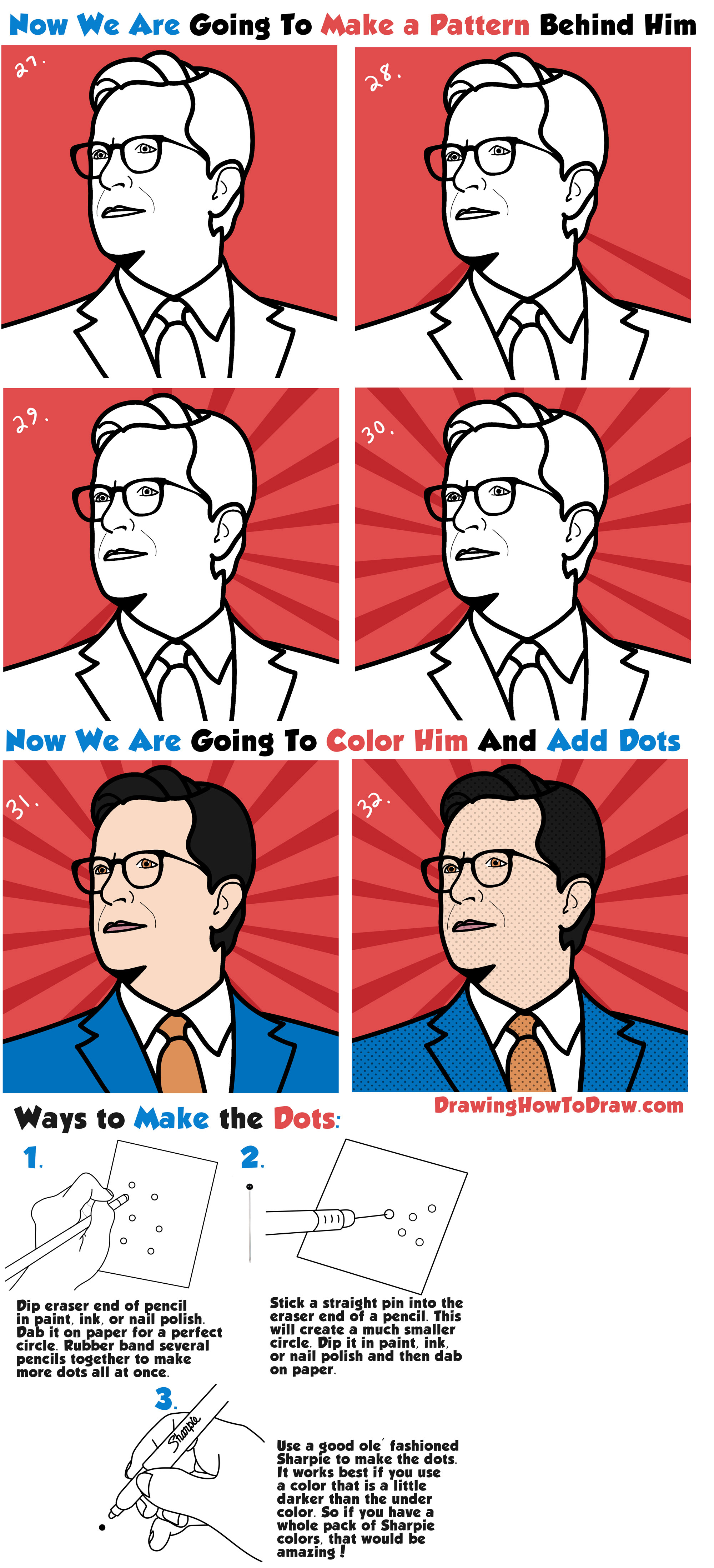 Learn How to Turn a Photo into a Comic Style Pop Art Picture (Stephen Colbert) Easy Step by Step Drawing Tutorial