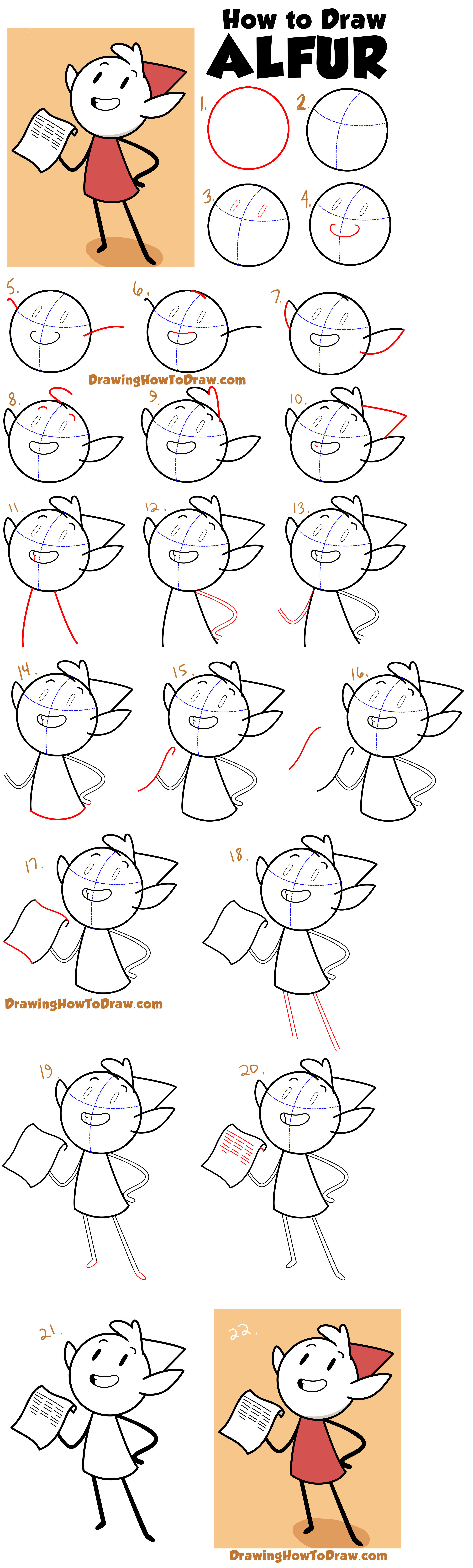 Learn How to Draw Alfur the Elf from Hilda Simple Steps Drawing Lesson for Beginners + Kids