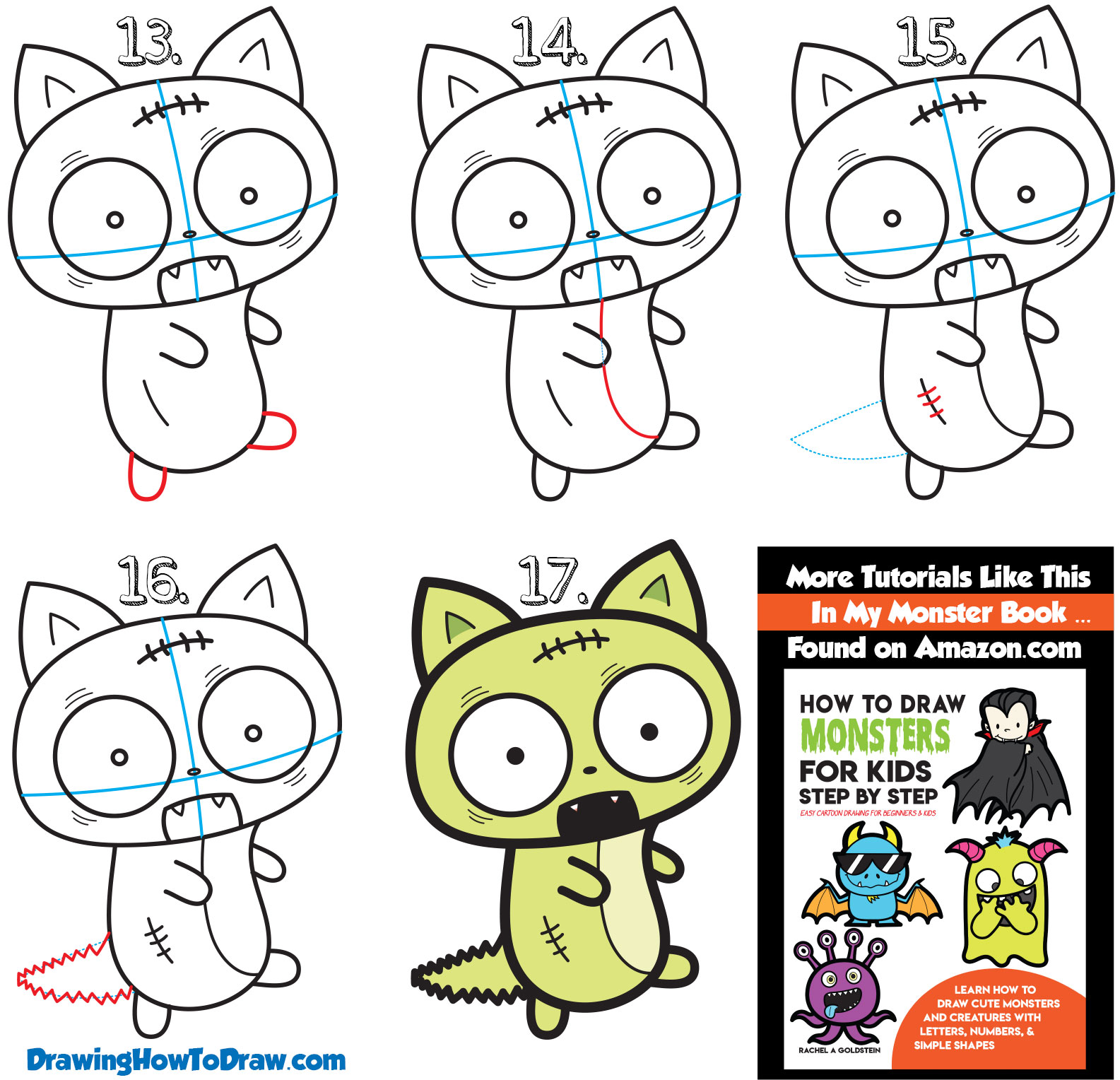 Learn How to Draw a Chibi / Kawaii Style Cat Zombie for Halloween Simple Steps Drawing Lesson for Kids & Beginners