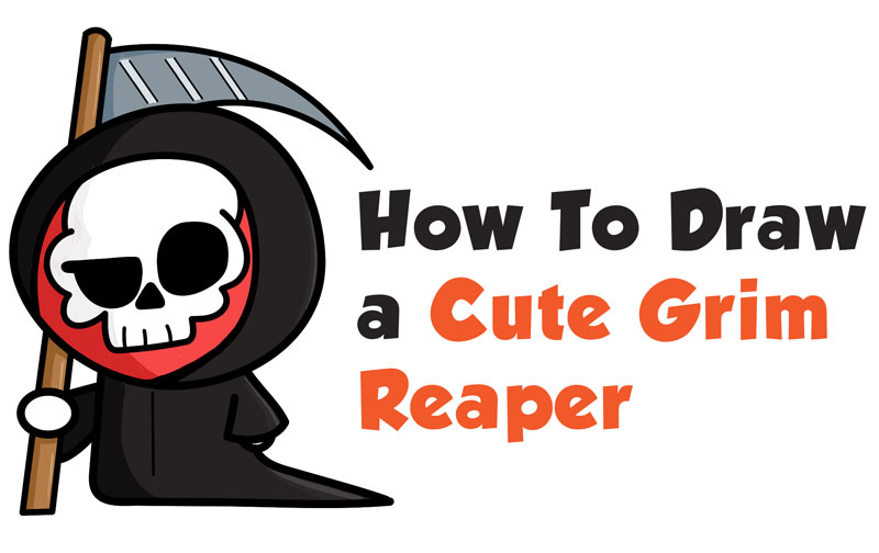 How to Draw a Cute Cartoon Grim Reaper (Kawaii / Chibi) Easy Step by Step Drawing Tutorial for Kids & Beginners