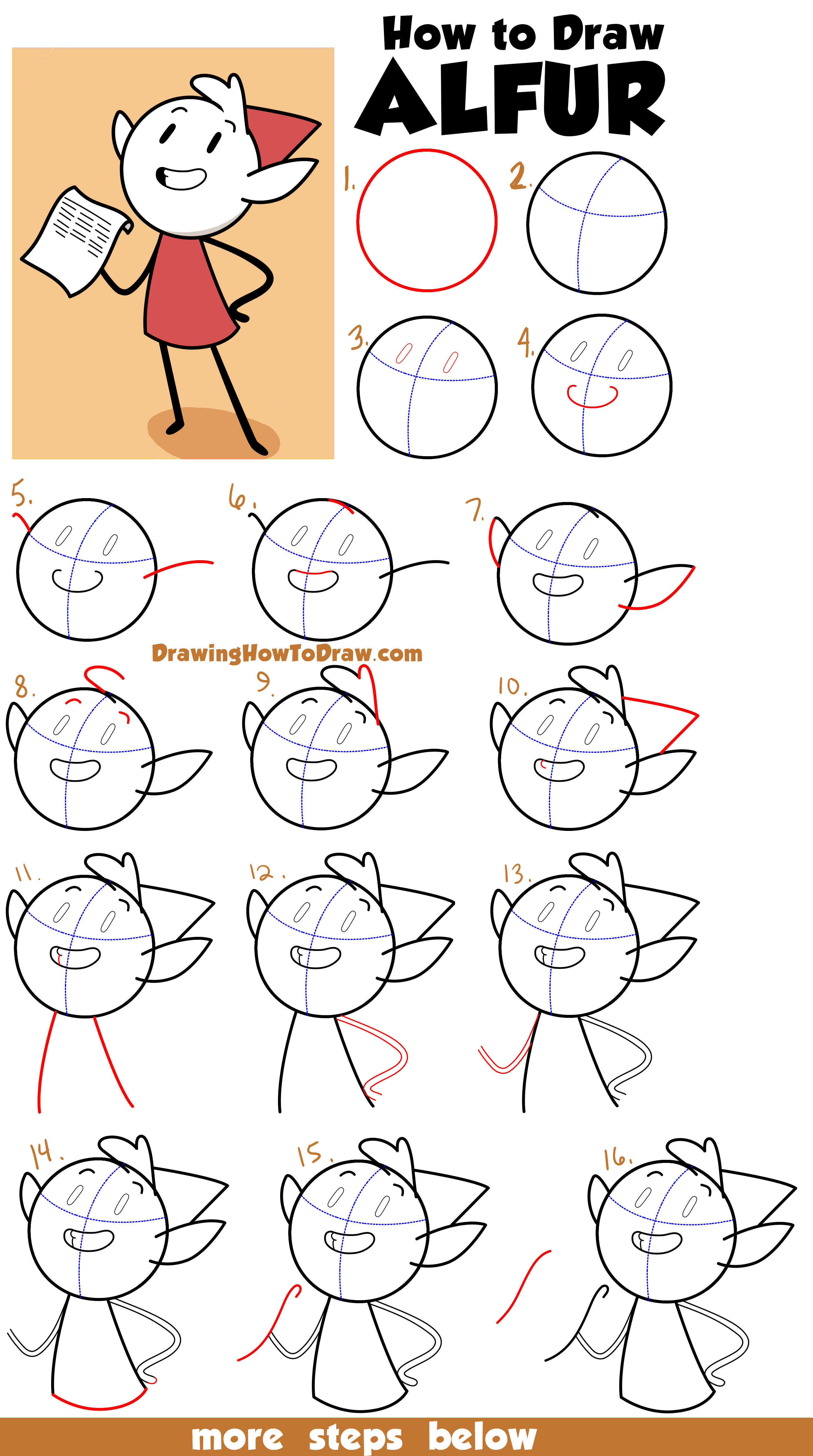 Learn How to Draw Alfur the Elf from Hilda Easy Step by Step Drawing Tutorial for Beginners + Kids
