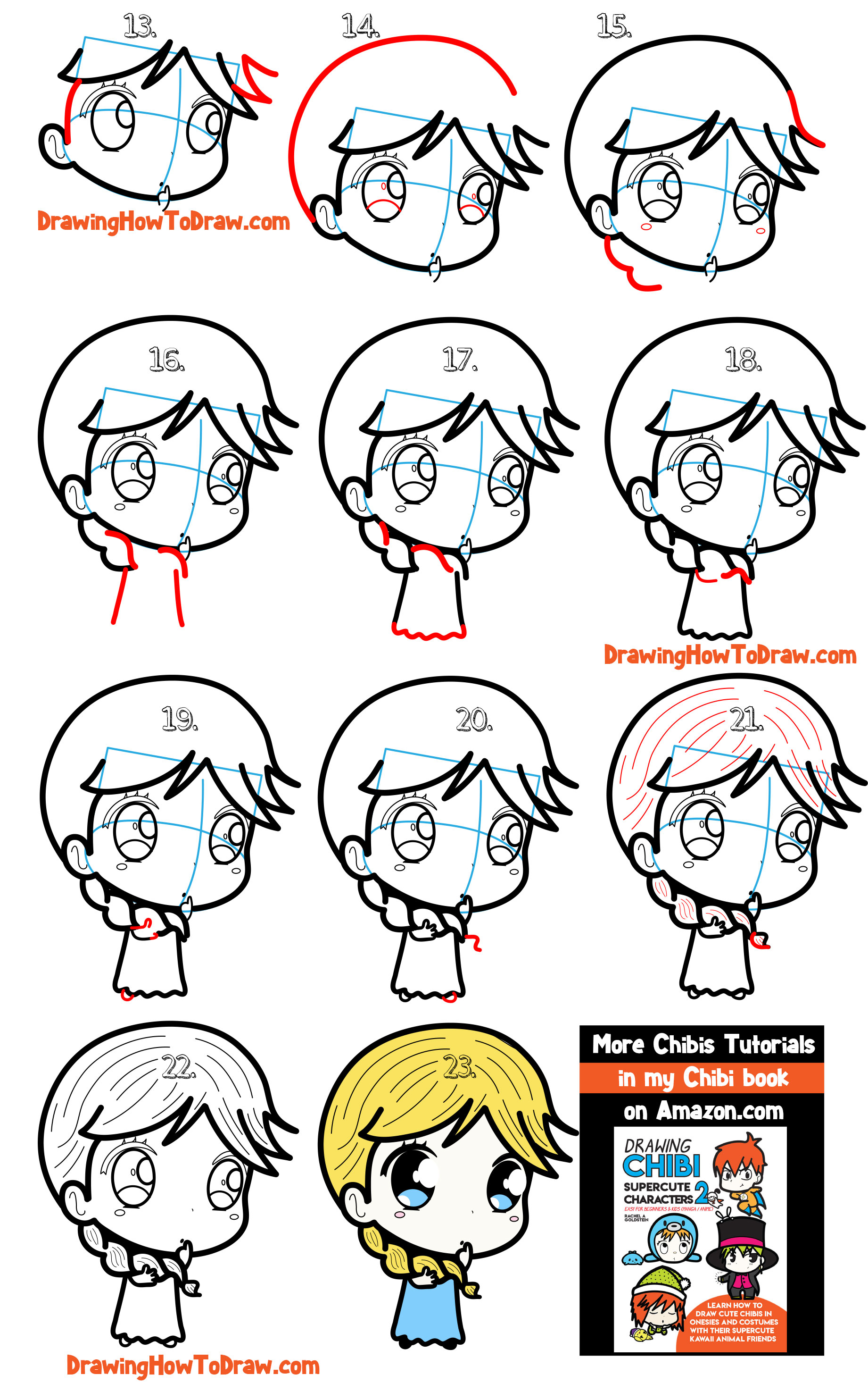 Learn How to Draw a Supercute Chibi Girl with Simple Steps Drawing Tutorial for Kids & Beginners