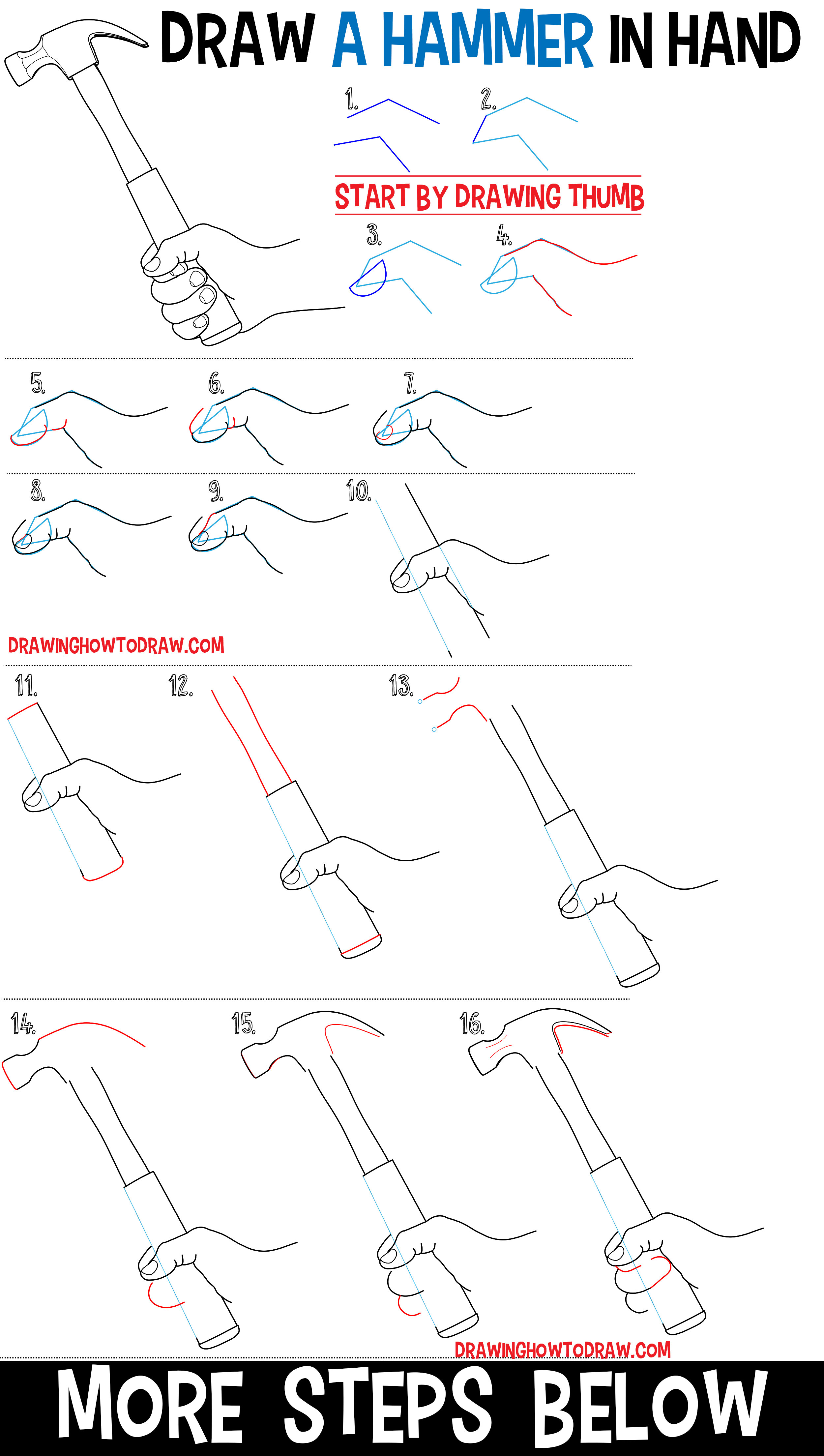 Learn How to Draw a Hand Holding a Hammer Easy Step by Step Drawing Tutorial for Beginners