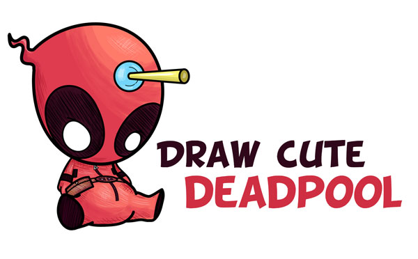 Learn How to Draw Cute Cartoon / Chibi Deadpool Easy Step by Step Drawing Tutorial for Beginners