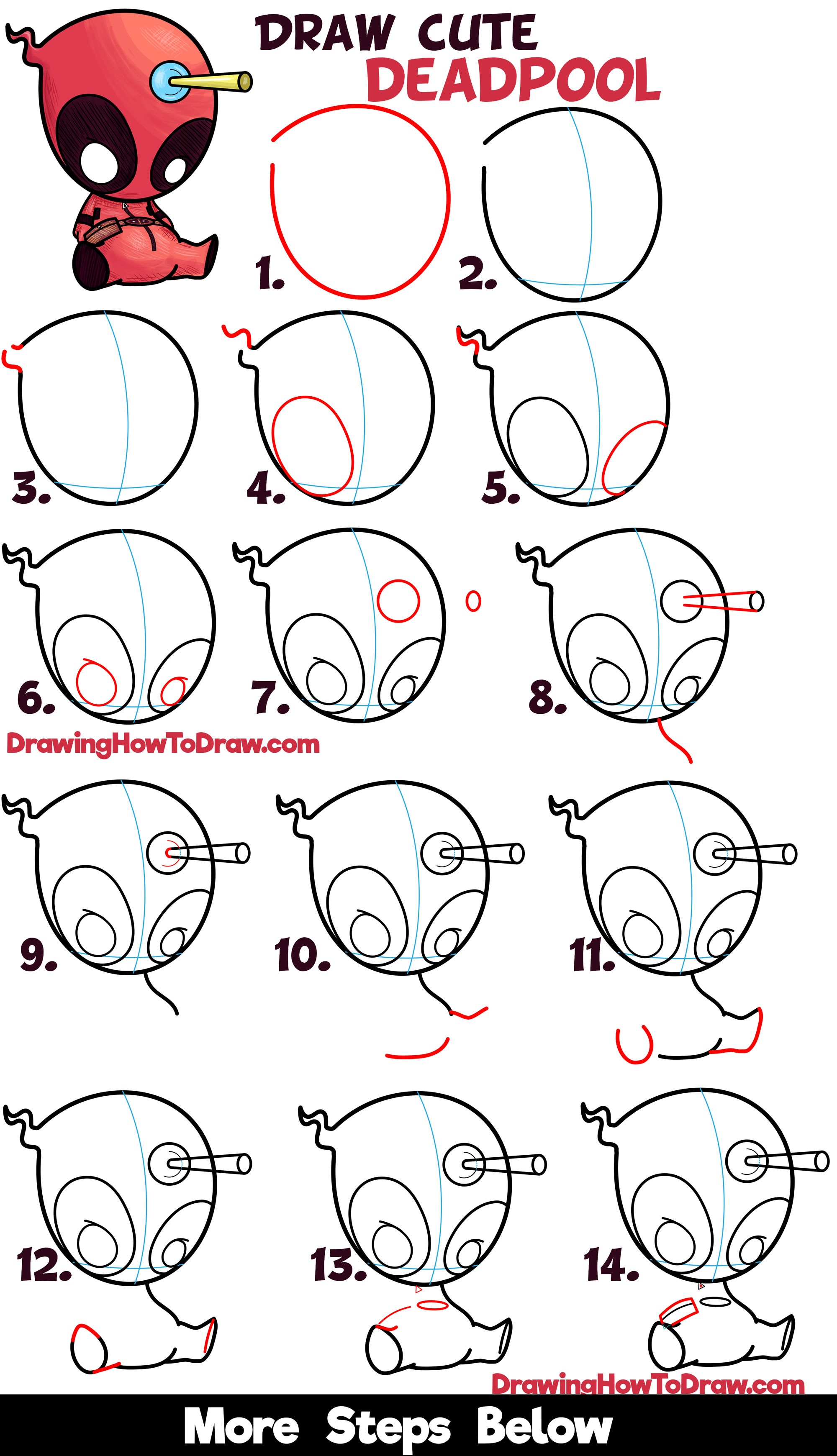 How to Draw Cute Cartoon / Chibi Deadpool Easy Step by ...