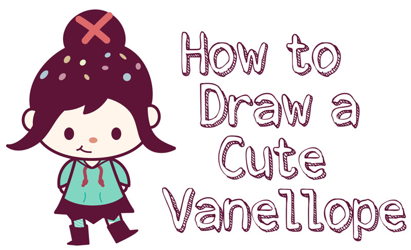 How to Draw Cute Kawaii Chibi Vanellope (Glitch) from Wreck It Ralph 2 - Simple Step by Step Drawing Tutorial for Kids