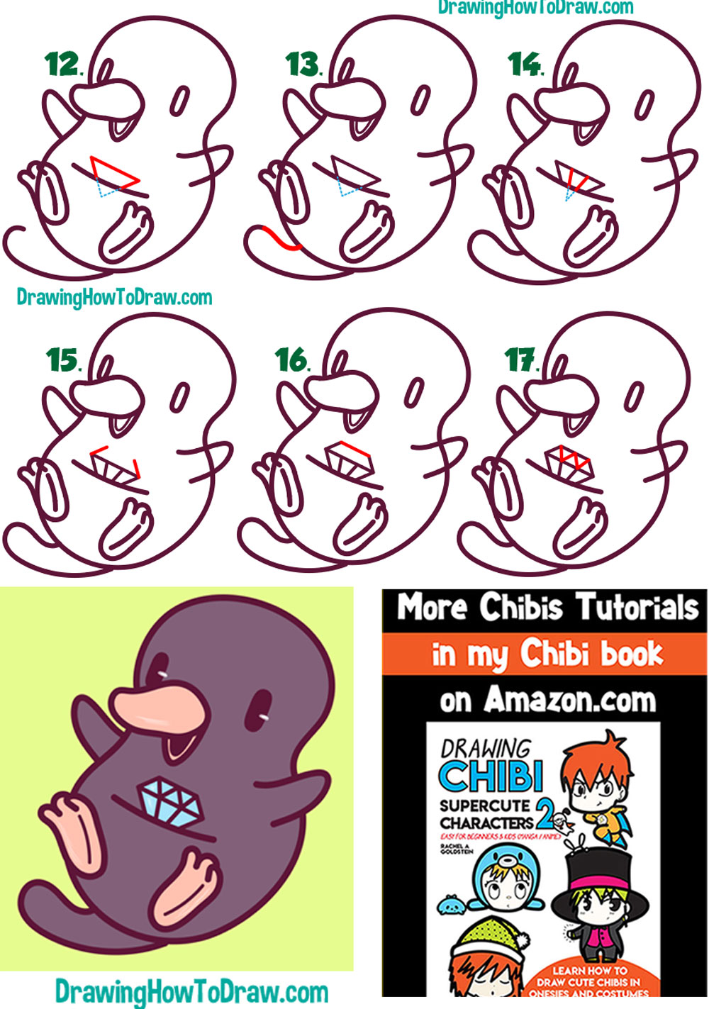 Learn How to Draw a Cute Niffler from Fantastic Beasts (Chibi / Kawaii) Simple Steps Drawing Lesson for Beginners