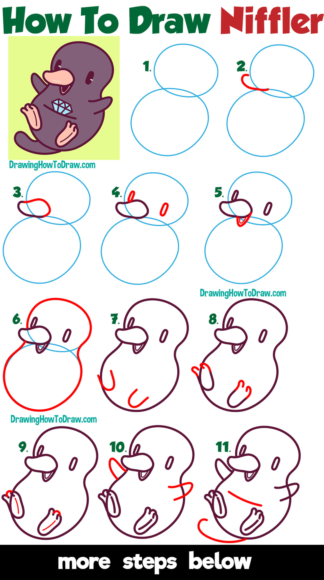 How to Draw a Cute Niffler from Fantastic Beasts (Chibi / Kawaii) Easy Step by Step Drawing Tutorial
