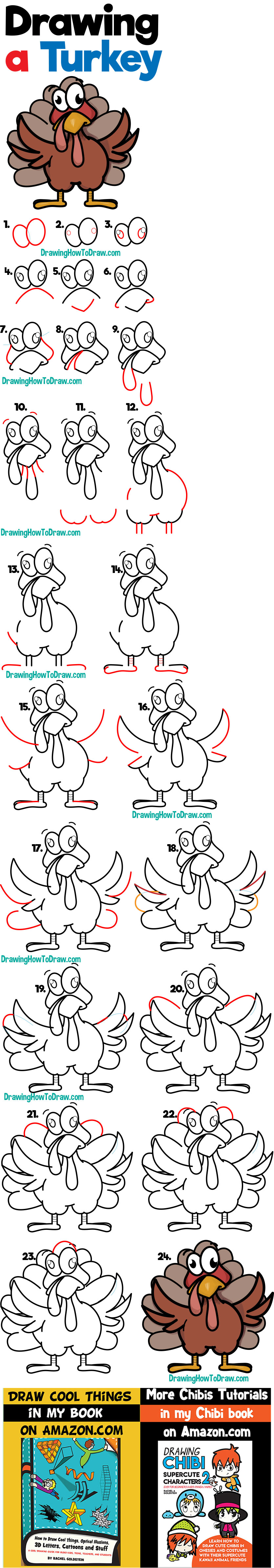 Learn How to Draw a Cartoon Turkey for Thanksgiving Simple Steps Drawing Lesson for Kids