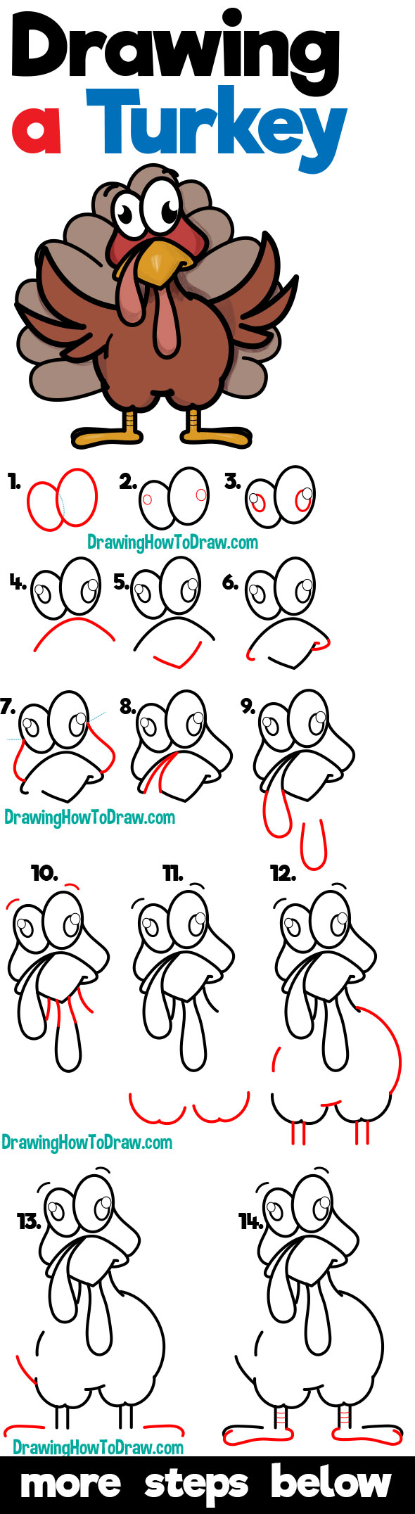 how to draw a turkey step by step