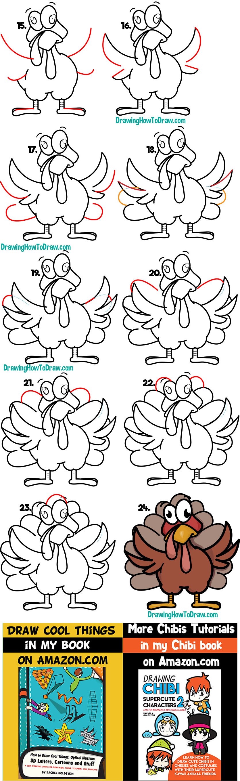 how to draw a turkey step by step