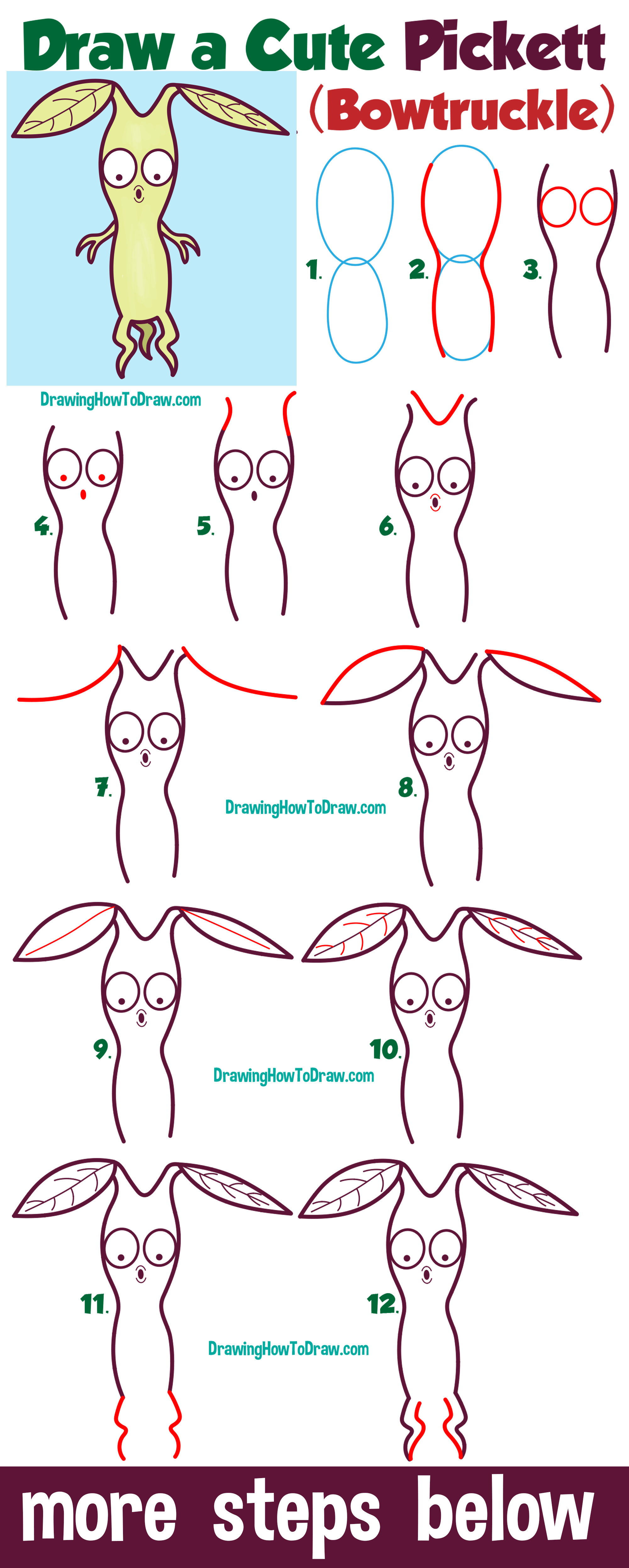Learn How to Draw a Cute Pickett / Bowtruckle from Fantastic Beasts + Harry Potter (Chibi / Kawaii) Easy Step by Step Drawing Tutorial for Beginners