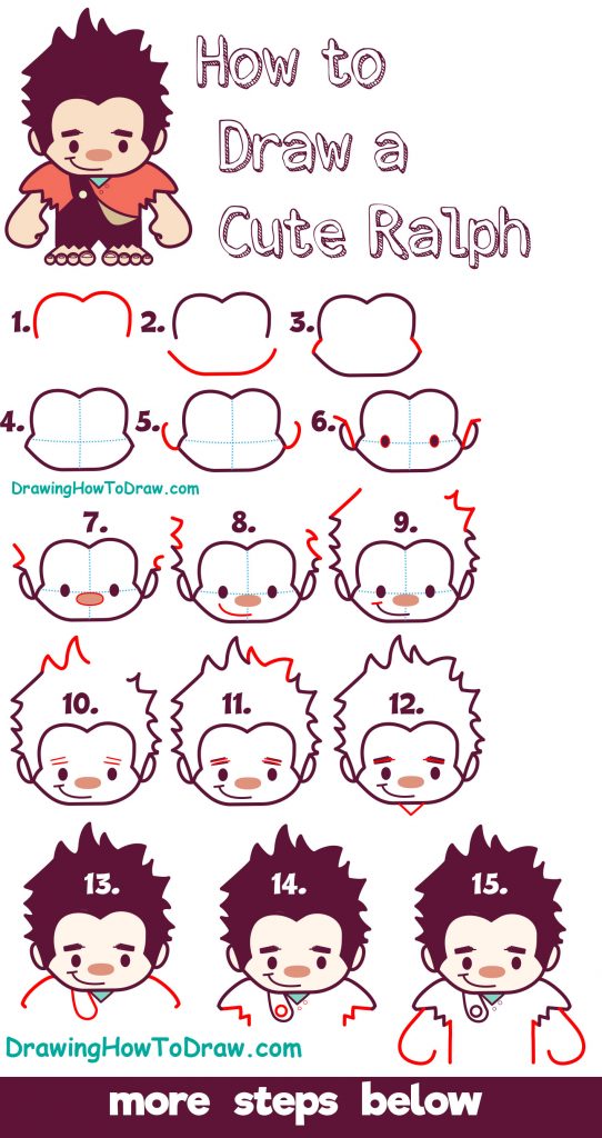 How to Draw Cute Kawaii Chibi Ralph from Wreck it Ralph - Easy Steps ...