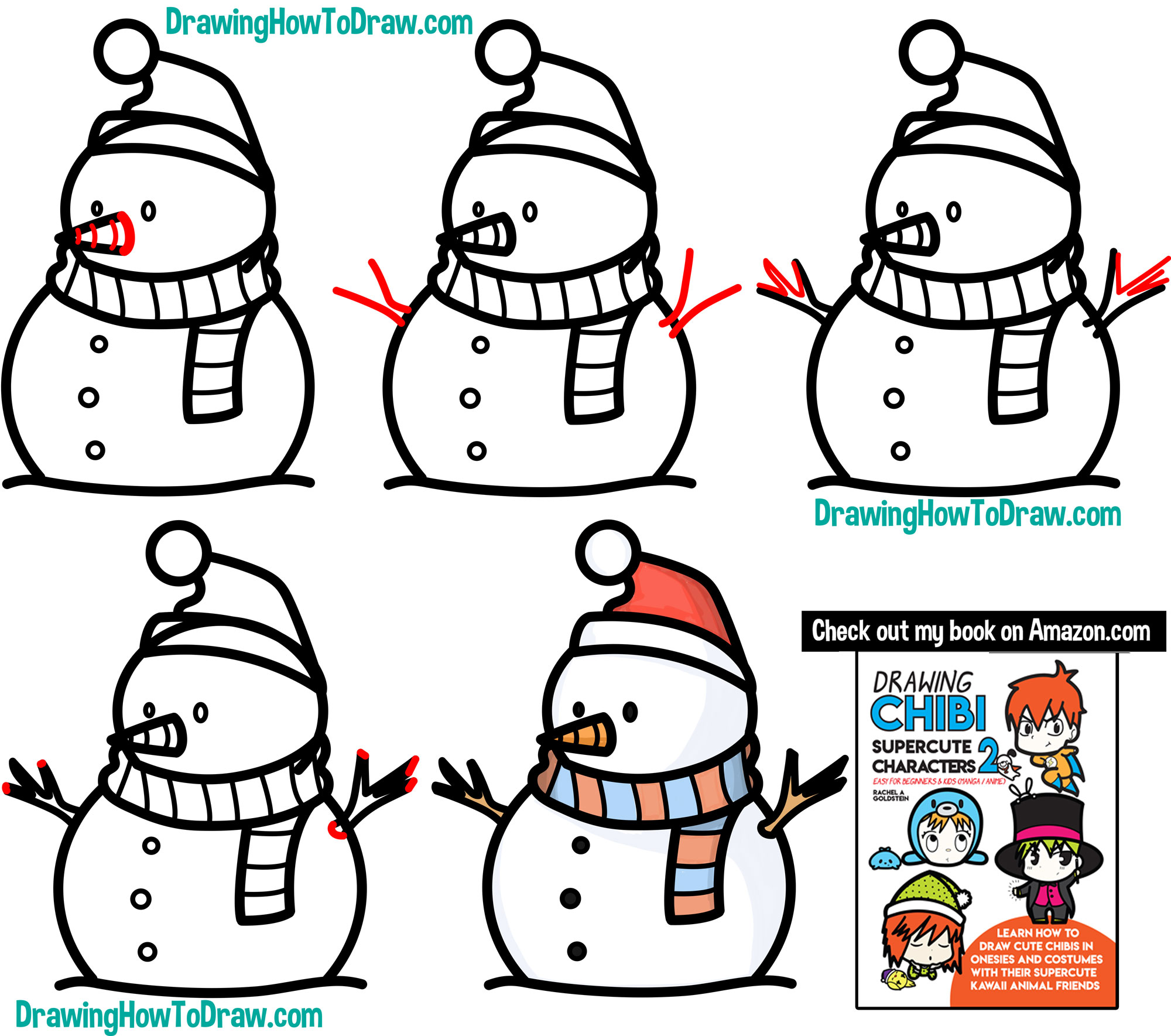 Learn How to Draw a Cute Cartoon Snowman Simple Steps Drawing Lesson for Beginners