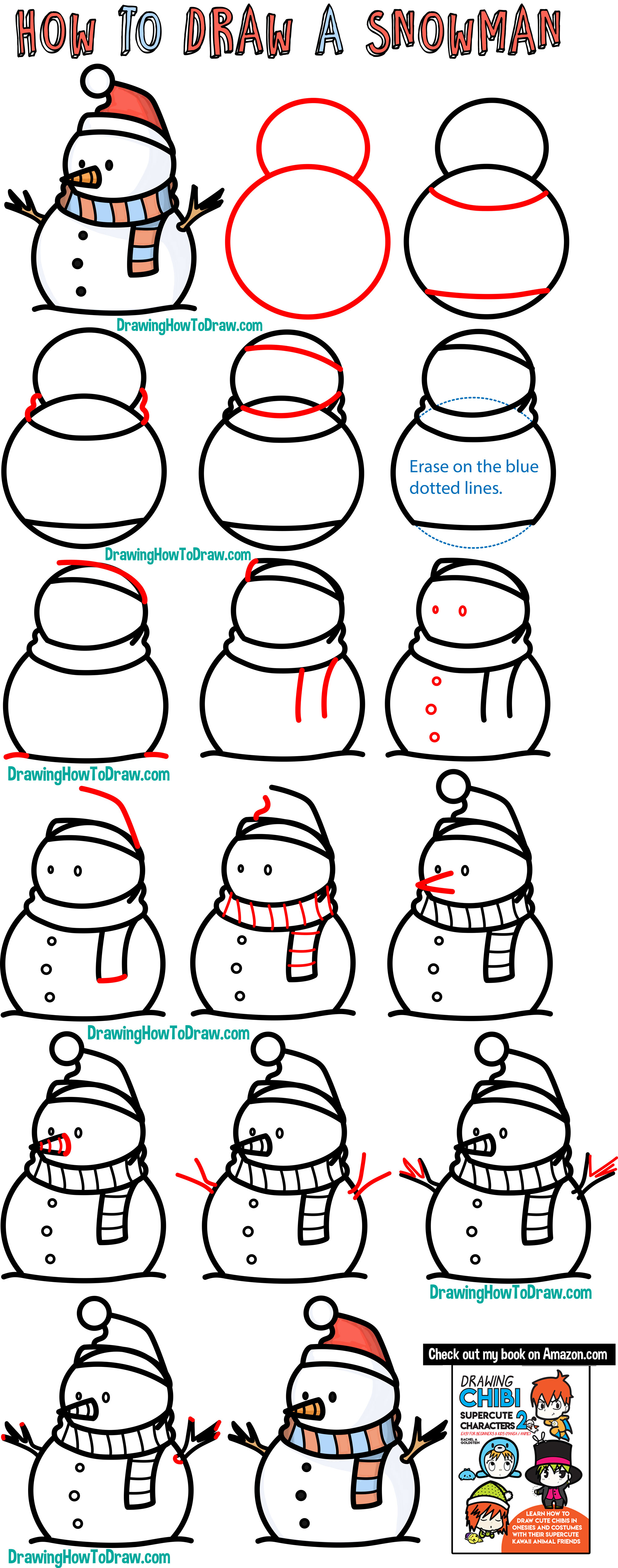 How To Draw A Snowman Easy Step By Step Drawing Tutorial For Kids How To Draw Step By Step Drawing Tutorials