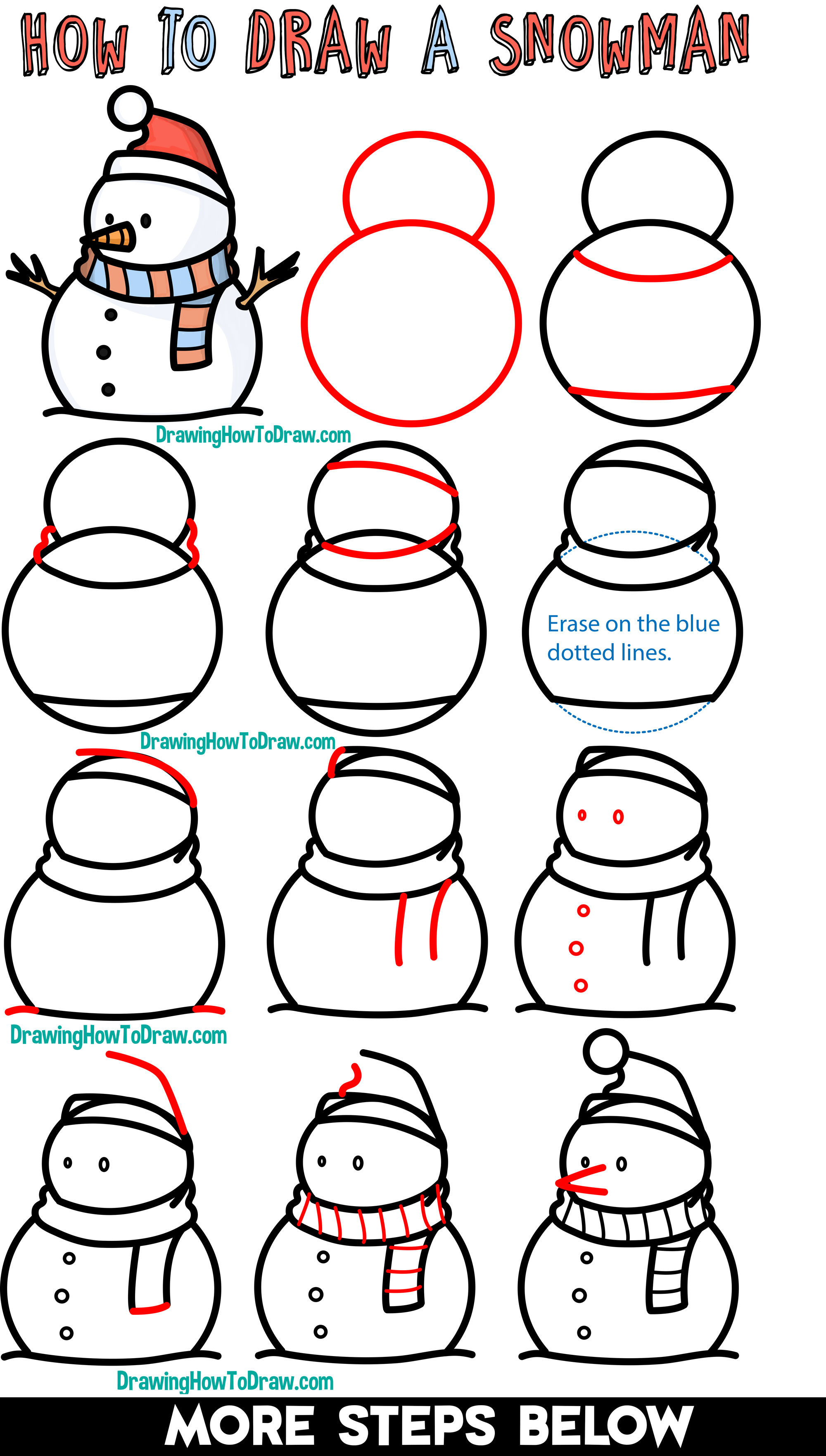 How To Draw A Snowman Easy Step By Step Drawing Tutorial For Kids