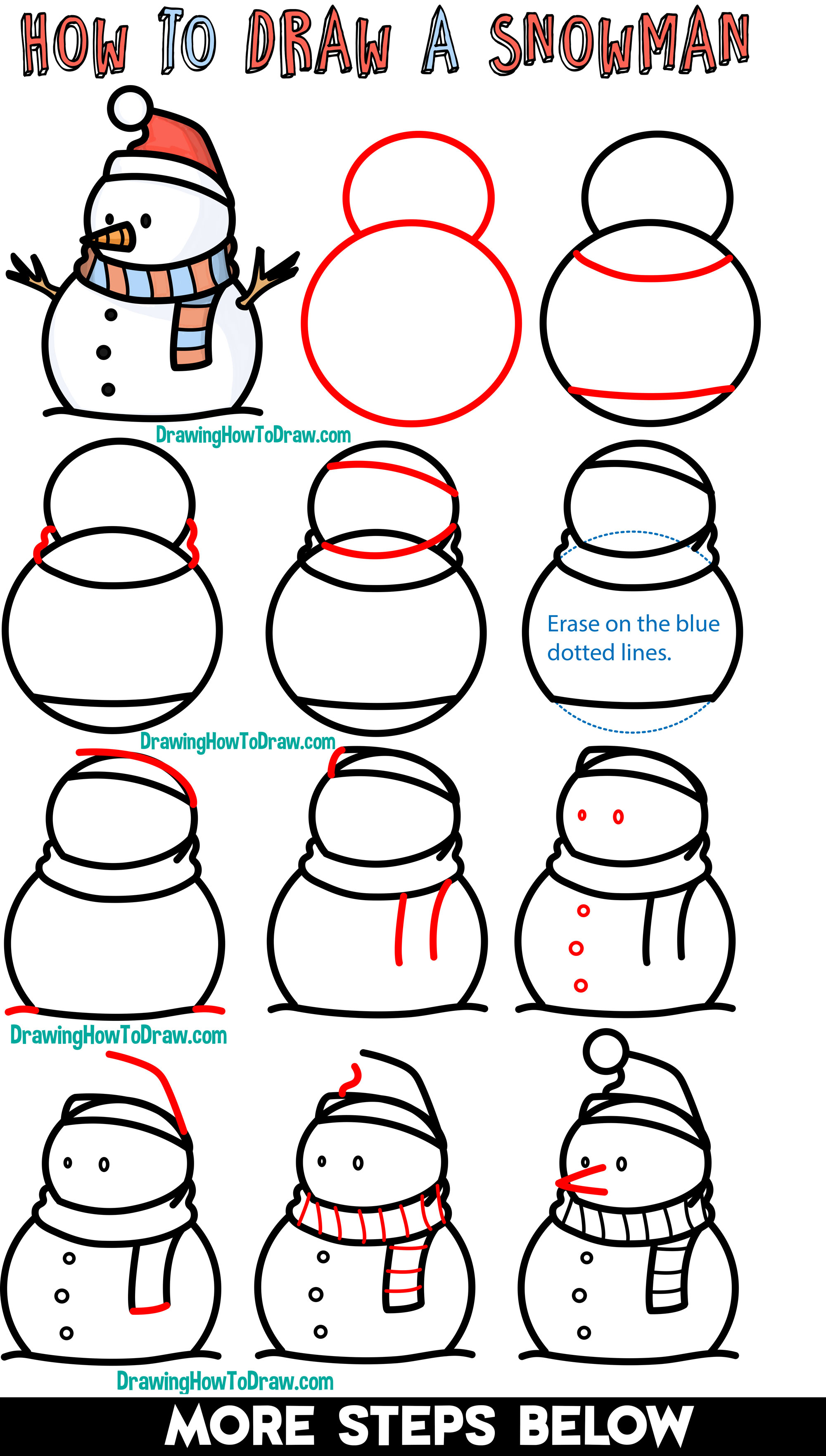 How To Draw A Snowman Easy Step By Step Drawing Tutorial For Kids How To Draw Step By Step Drawing Tutorials