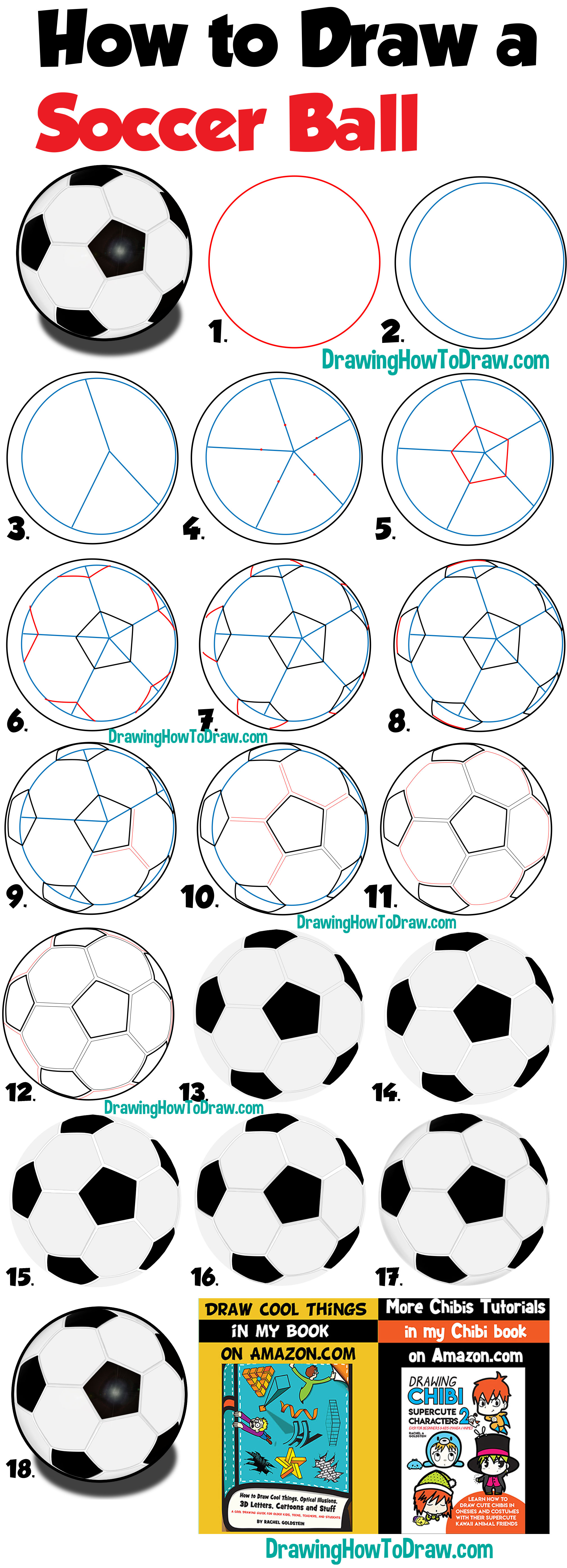 Learn How to Draw Soccer Balls Simple Steps Drawing Lesson for Beginners + Kids