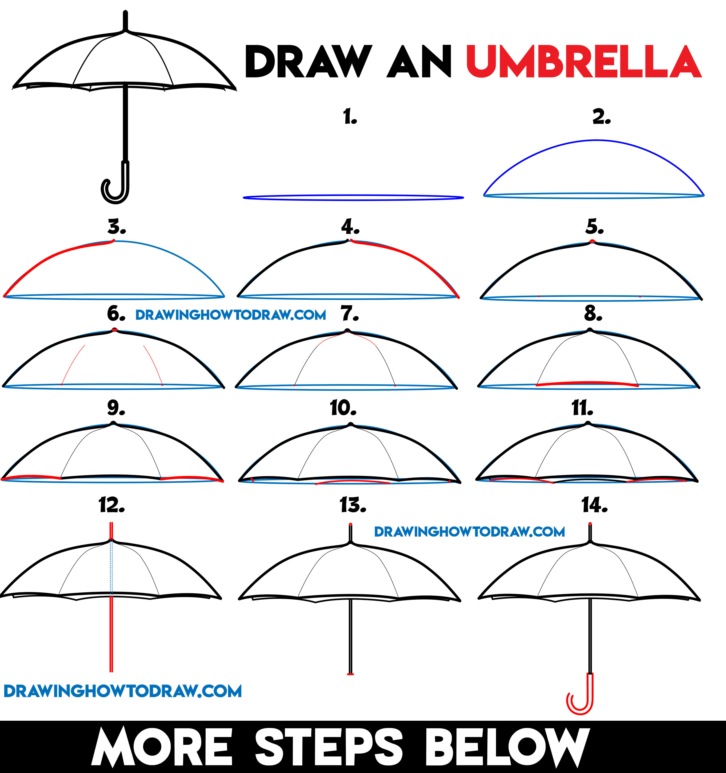 How To Draw An Umbrella Easy Step By Step Drawing Tutorial