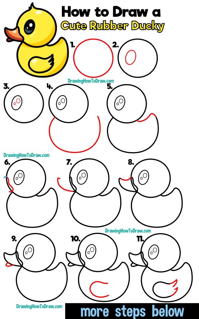 How to Draw a Cute Cartoon Rubber Ducky Easy Step by Step Drawing for ...