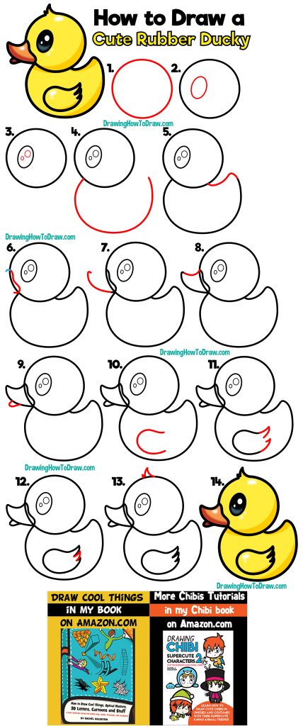 How to Draw a Cute Cartoon Rubber Ducky Easy Step by Step Drawing for ...