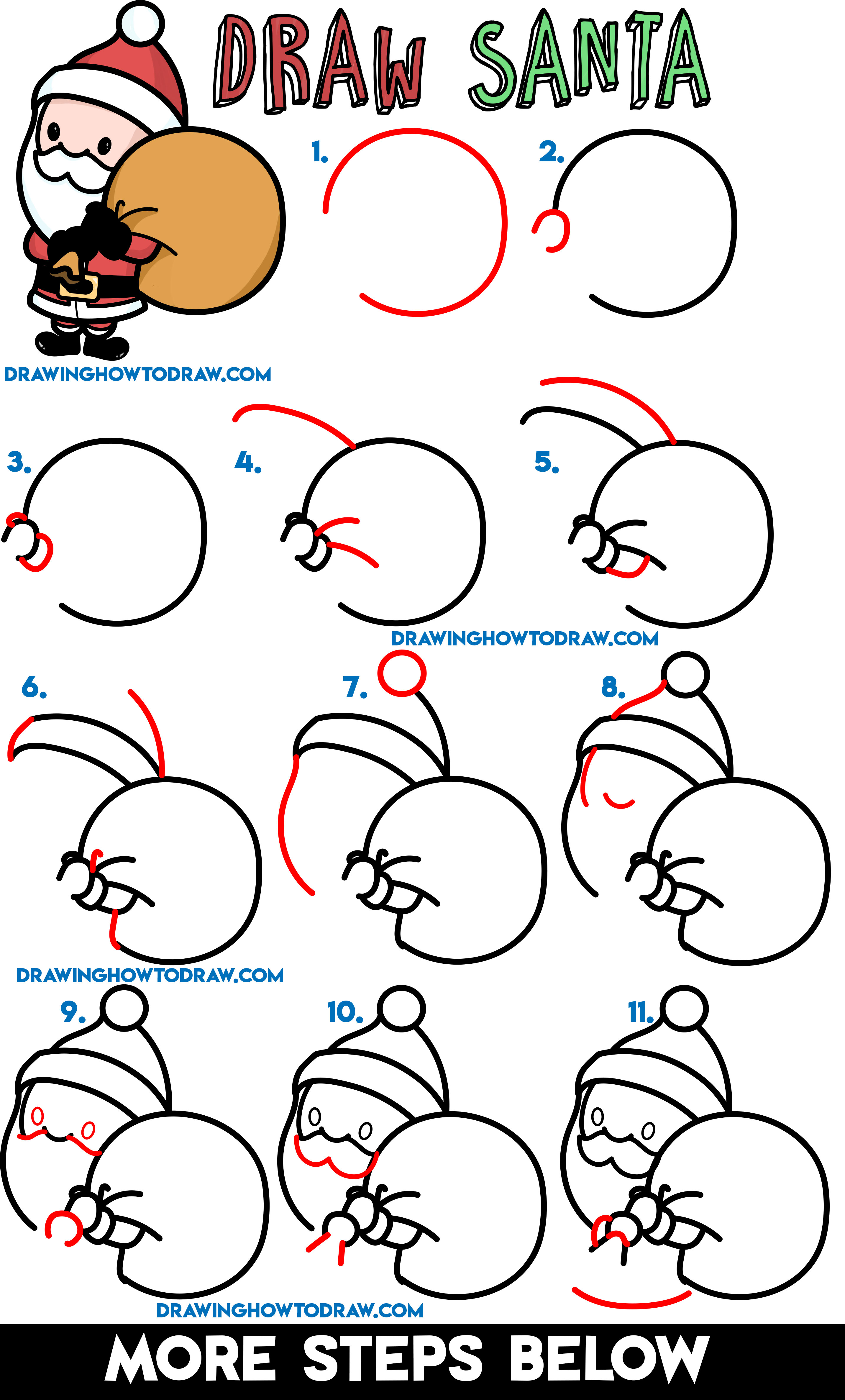 How to draw a super cute santa claus chibi easy step by step drawing tutorial for beginners
