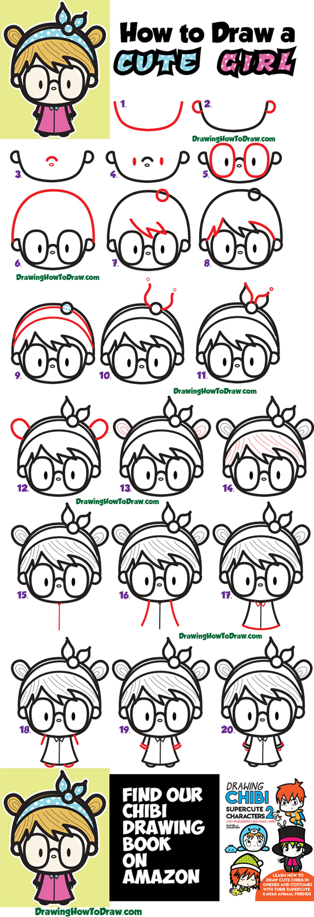 How To Draw A Cute Kawaii Girl With Buns Headband And