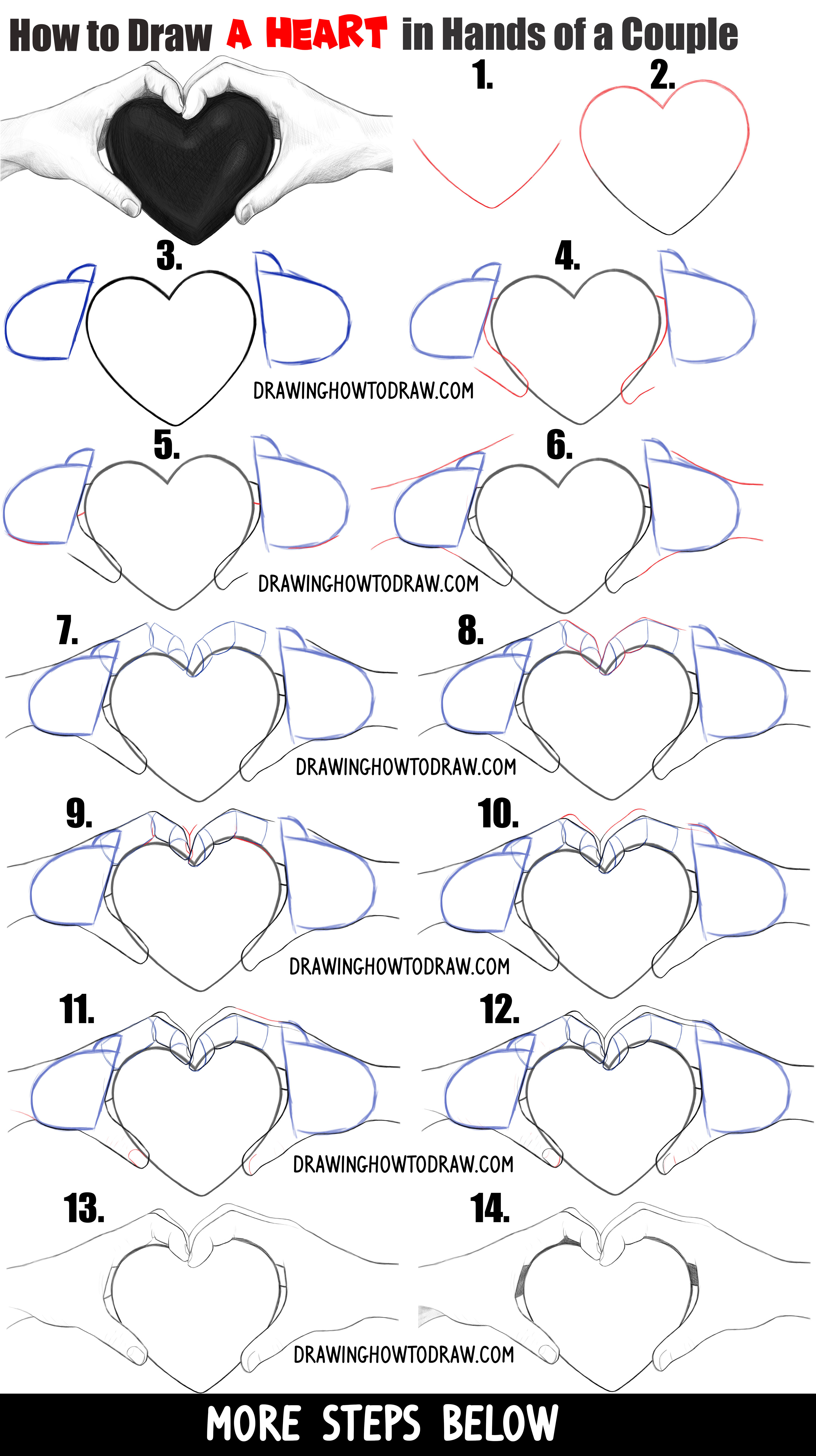 How to Draw Couple's Hands Holding a Heart for Valentine's Day Easy Step by Step Drawing Tutorial for Beginners
