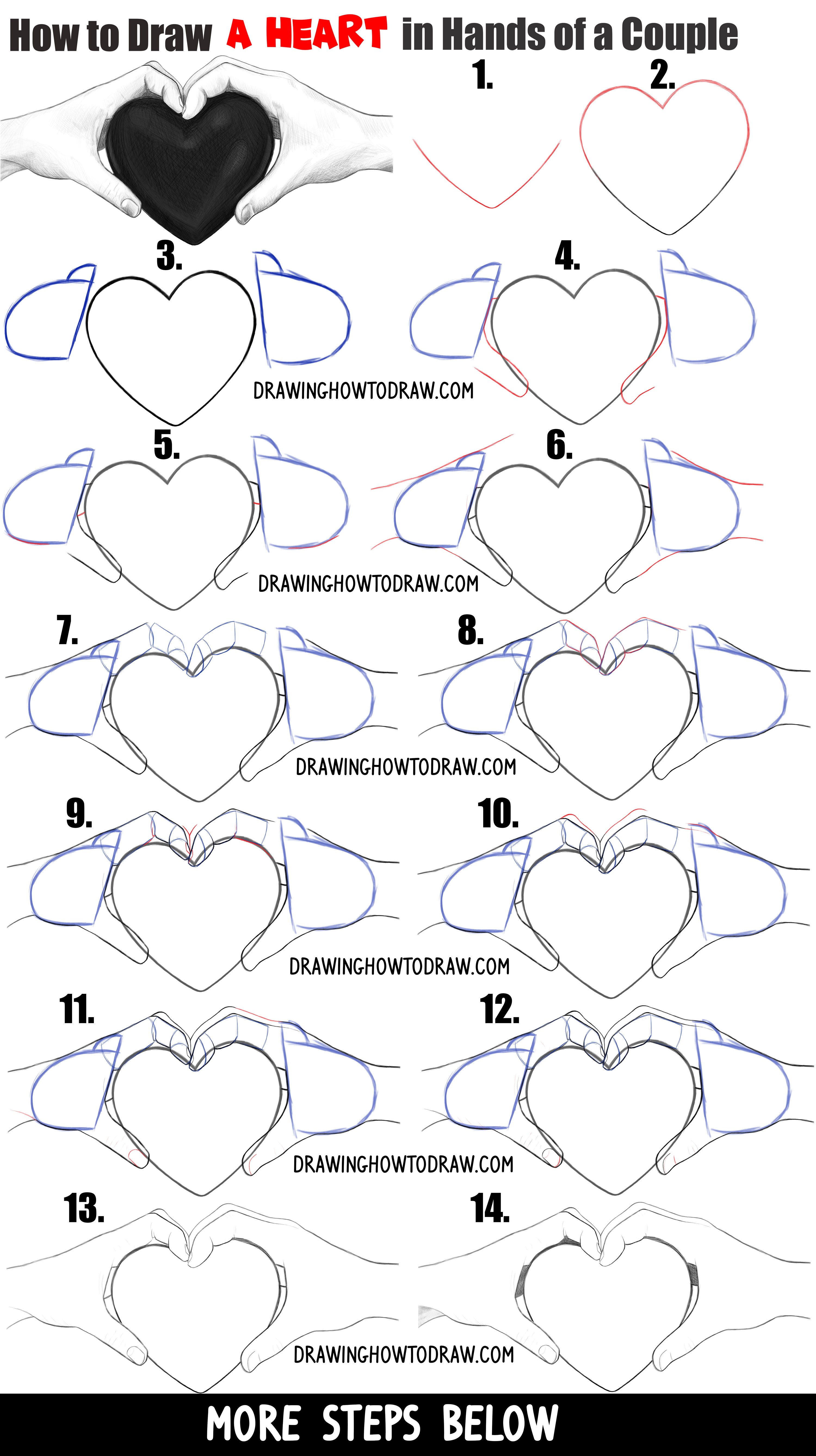 How To Draw Couple S Hands Holding A Heart For Valentine S Day Easy Step By Step Drawing Tutorial How To Draw Step By Step Drawing Tutorials