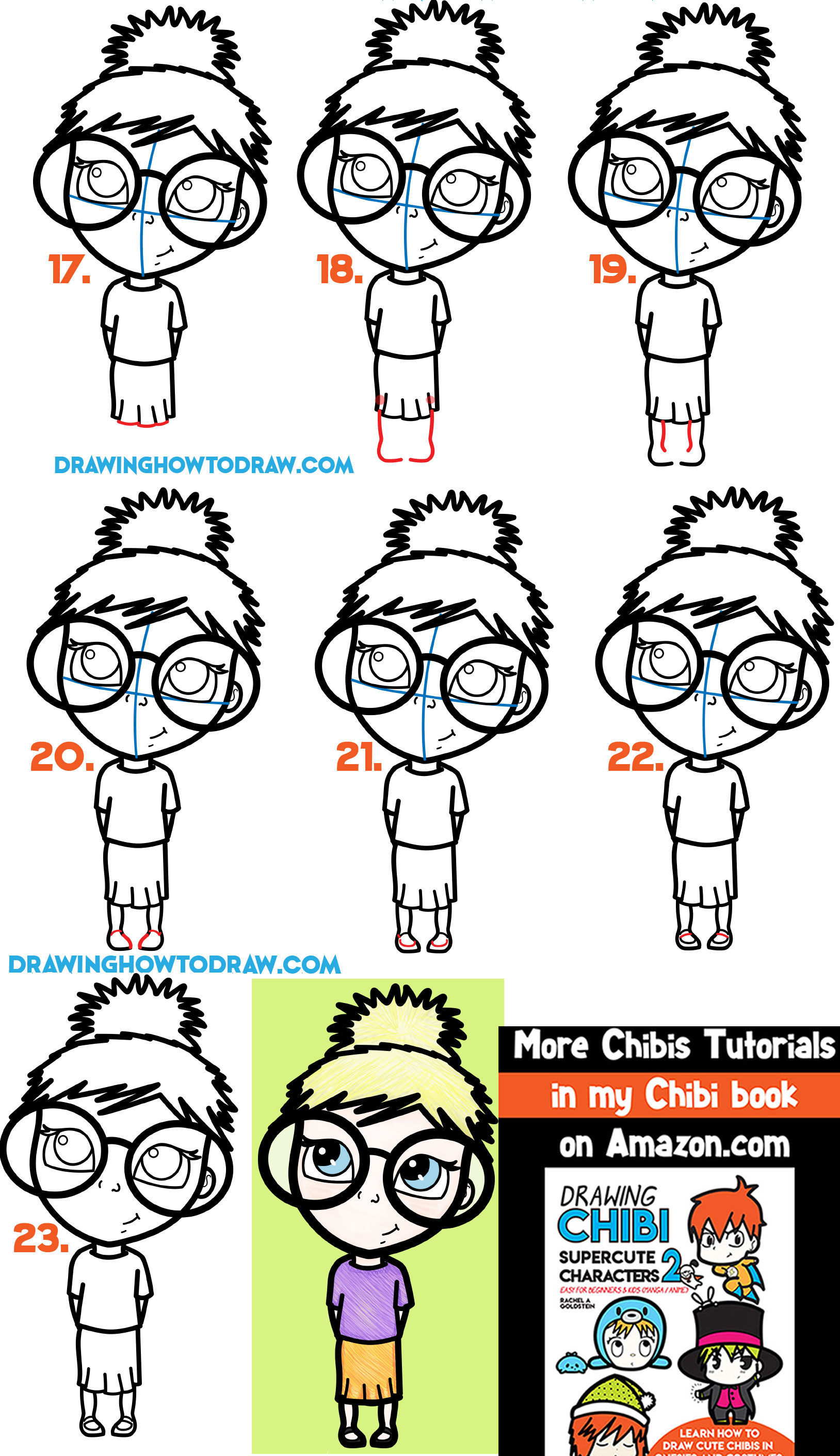 Learn How to Draw a Cute Cartoon Girl with Glasses - Simple y Steps Drawing Lesson for Kids