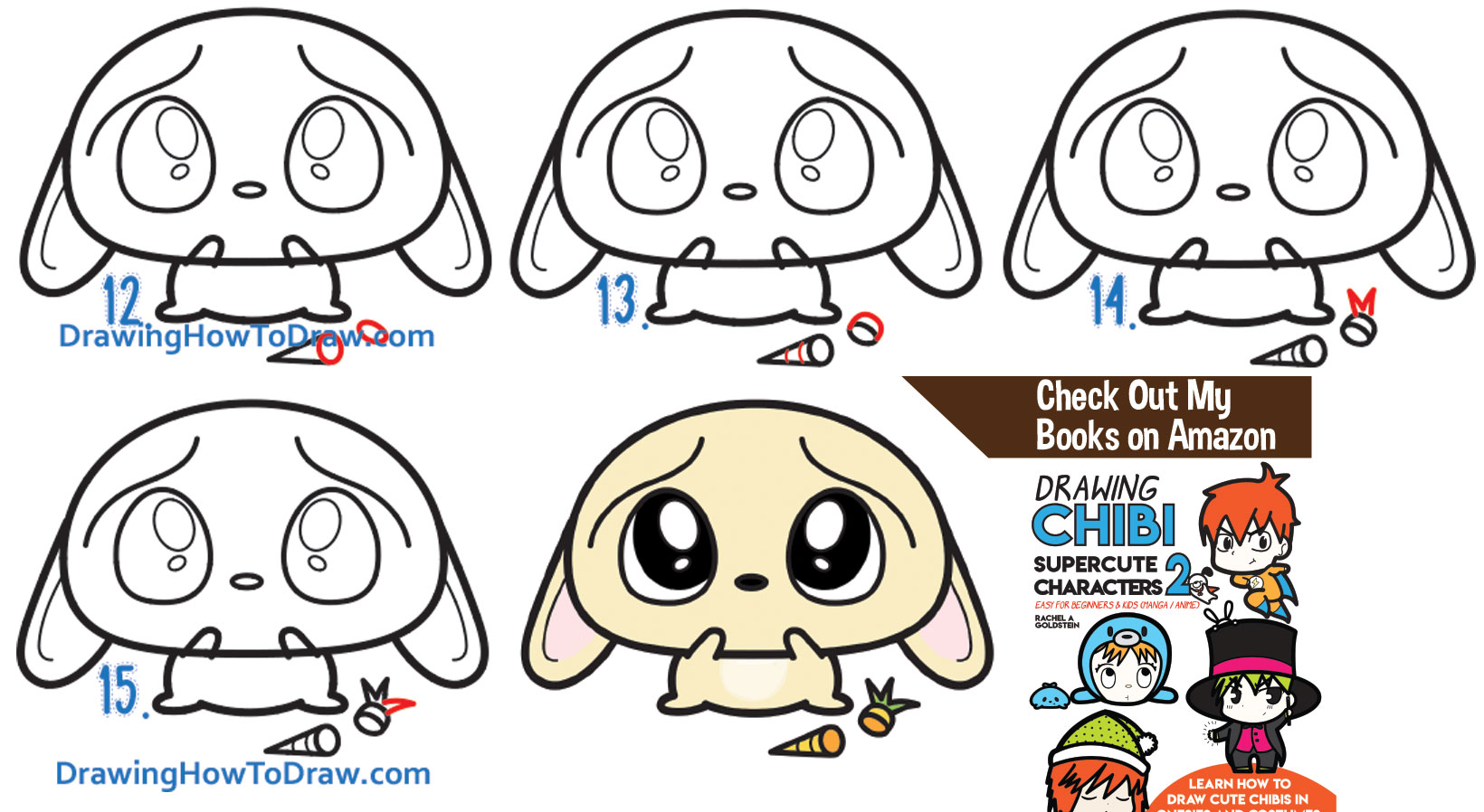 Learn How to Draw a Sad, Scared, Worried Cartoon Bunny Rabbit with Simple Step by Step Drawing Lesson for Kids