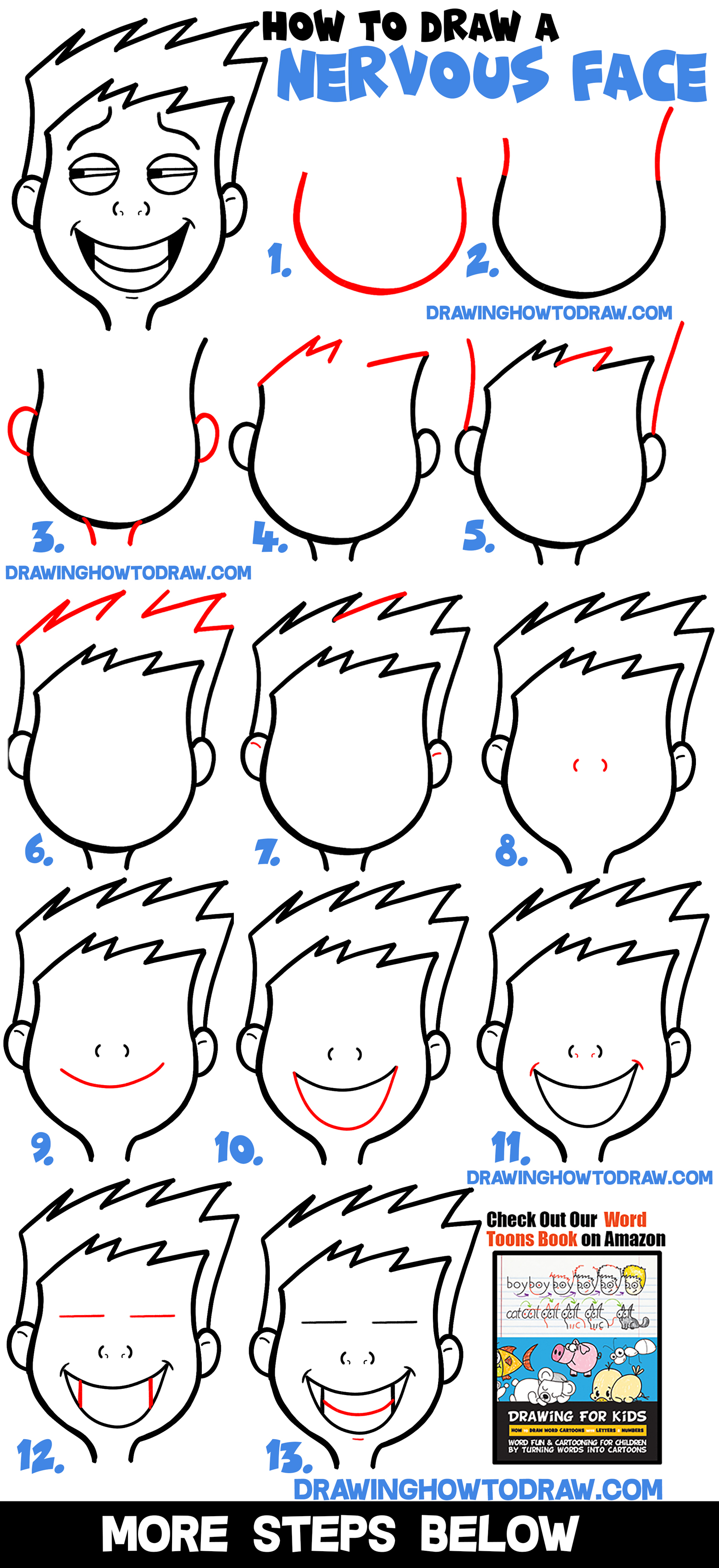 Learn How to Draw Cartoon Facial Expressions : Uneasy, Uncomfortable, Embarrassed, Nervous Easy Step by Step Drawing Tutorial for Beginners