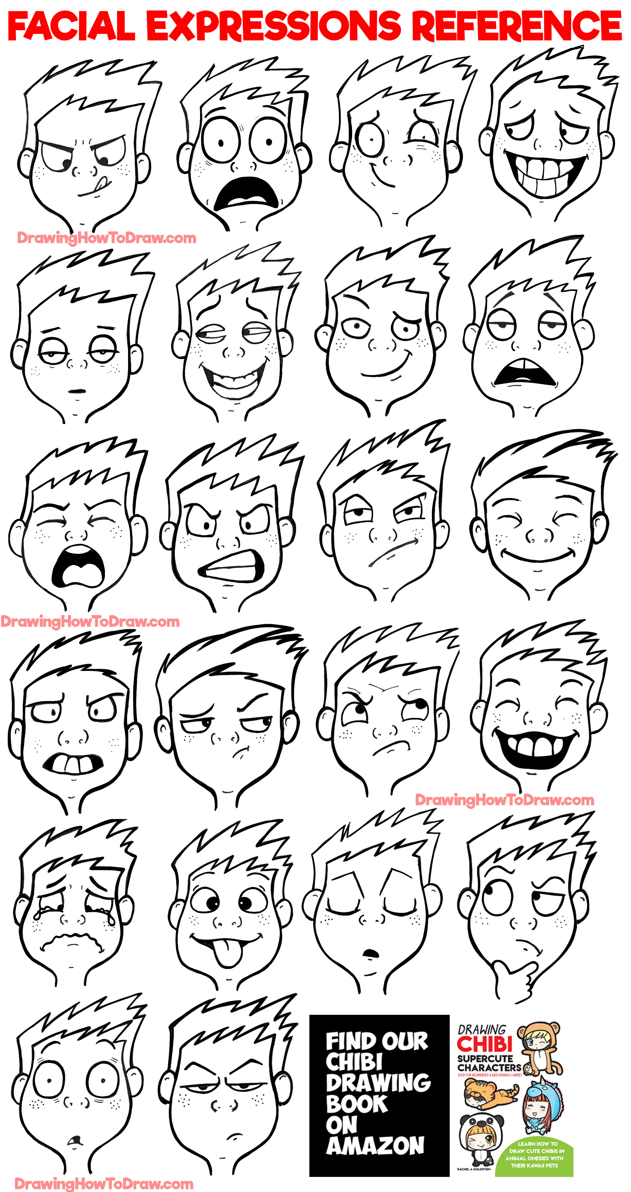 Facial Expressions and Silly Cartoon Faces Reference Sheet - How to