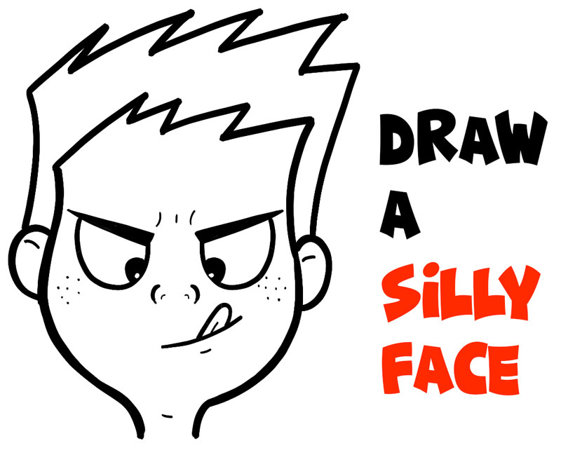 Learn How to Draw a Silly Cartoon Face Trying to Touch Tongue to Nose Easy Step by Step Drawing Tutorial for Kids and Beginners