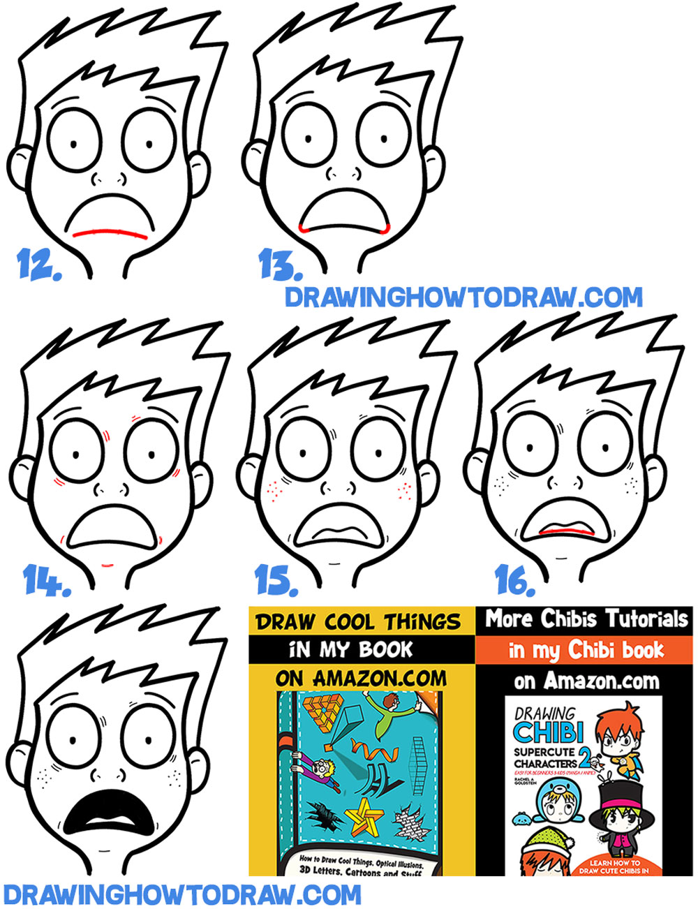 Learn How to Draw Cartoon Facial Exressions : Scared, Petrified, Afraid, Terrified, Panic (Easy Step by Step Drawing Tutorial)