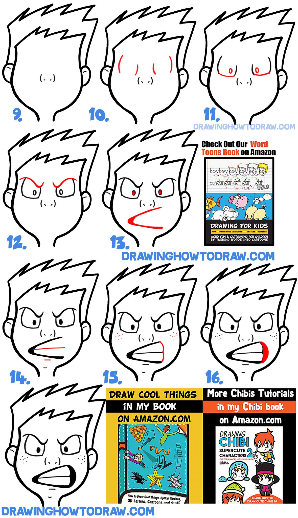 How to Draw Cartoon Facial Expressions : Angry, Furious, Mad - How to ...