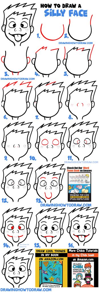 How to Draw Cartoon Facial Expressions : Silly Faces, Tongue Sticking ...