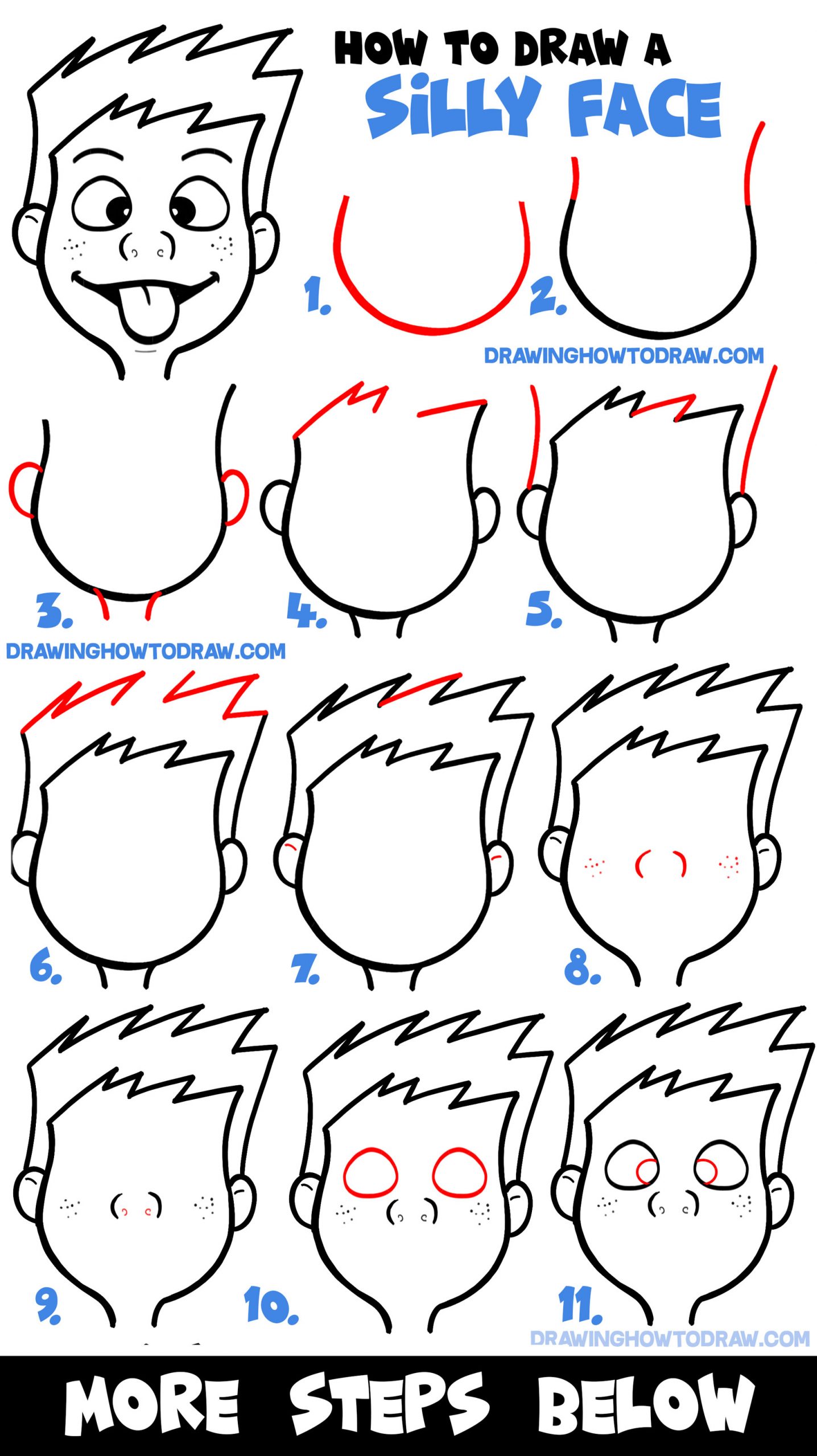 How to Draw Cartoon Facial Expressions : Silly Faces, Tongue Sticking Out -  How to Draw Step by Step Drawing Tutorials