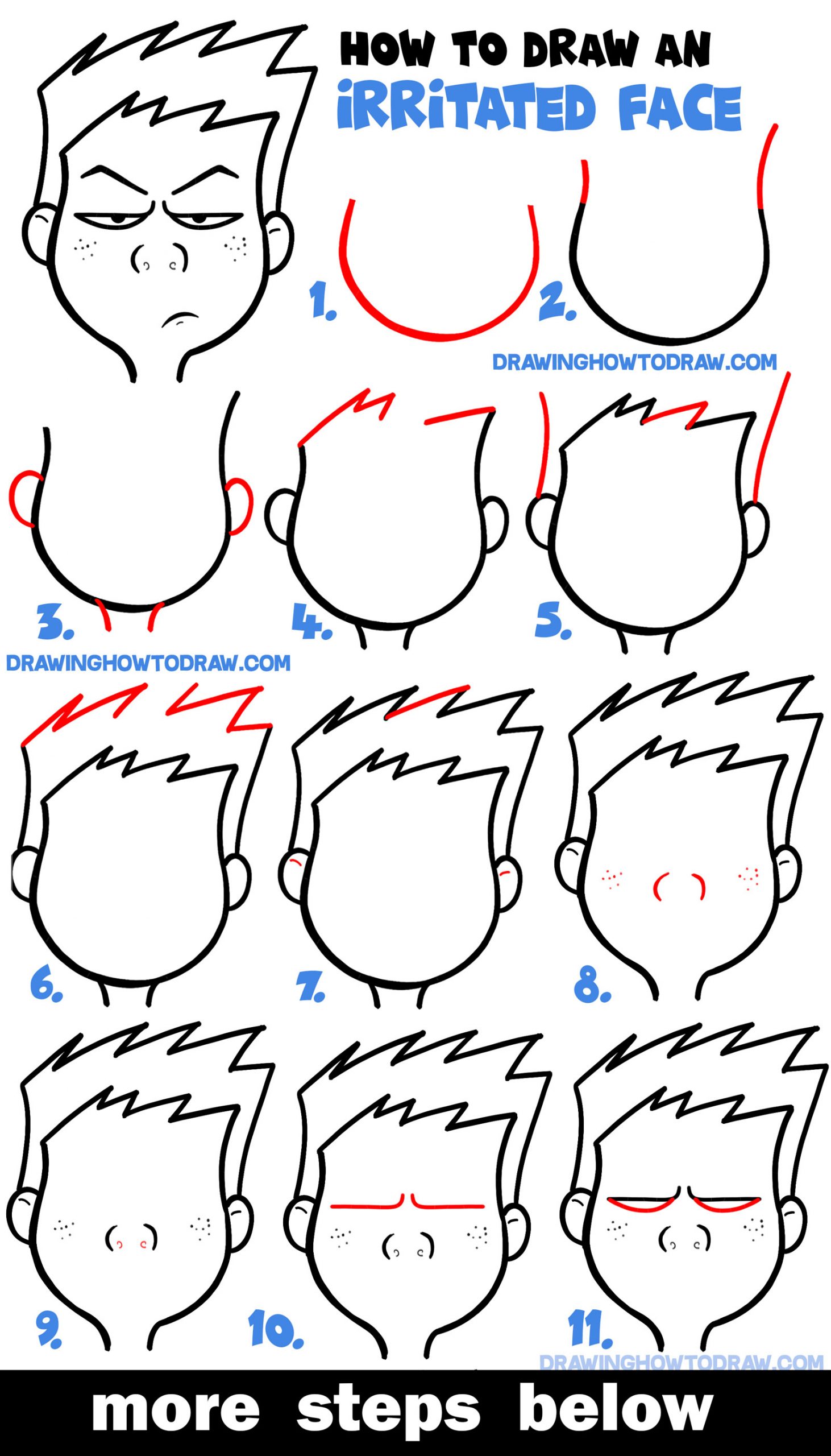 How to Draw Cartoon Facial Expressions : Irritated, Agitated, Angry