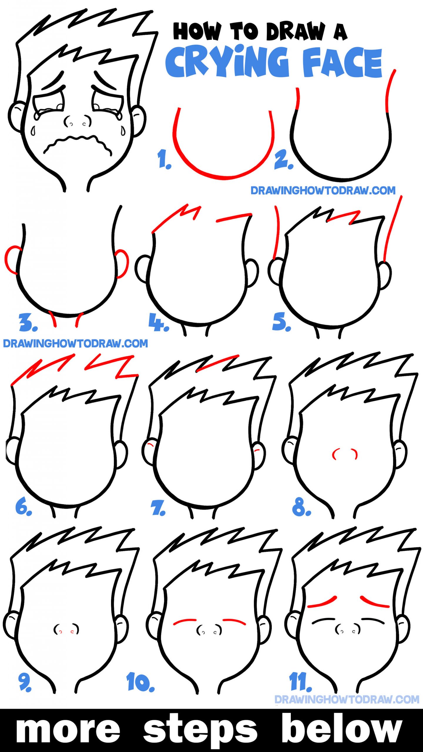 How to draw a sad girl - step by step