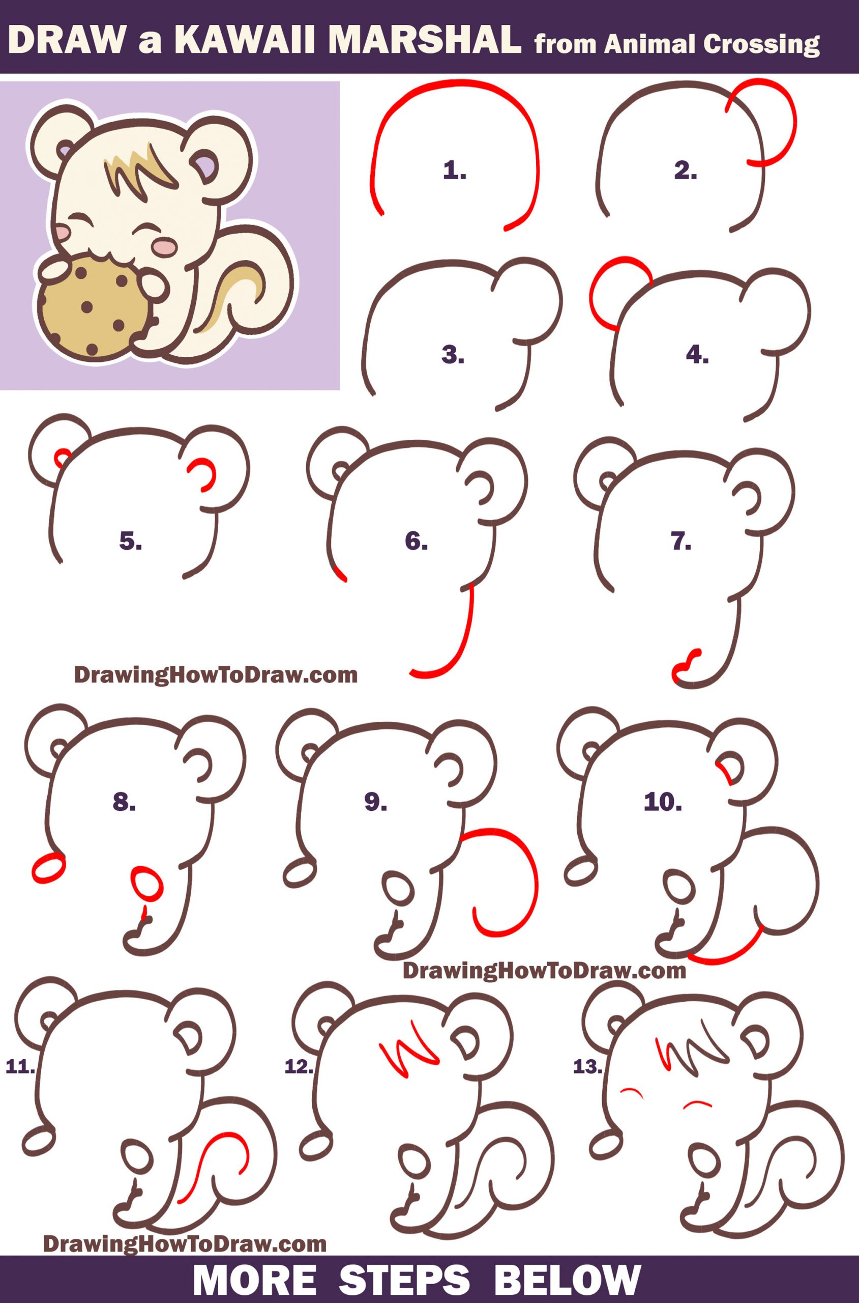 Learn How to Draw Marshal the Squirrel from Animal Crossing New Leaf (Cute, Kawaii, Chibi) Easy Step by Step Tutorial