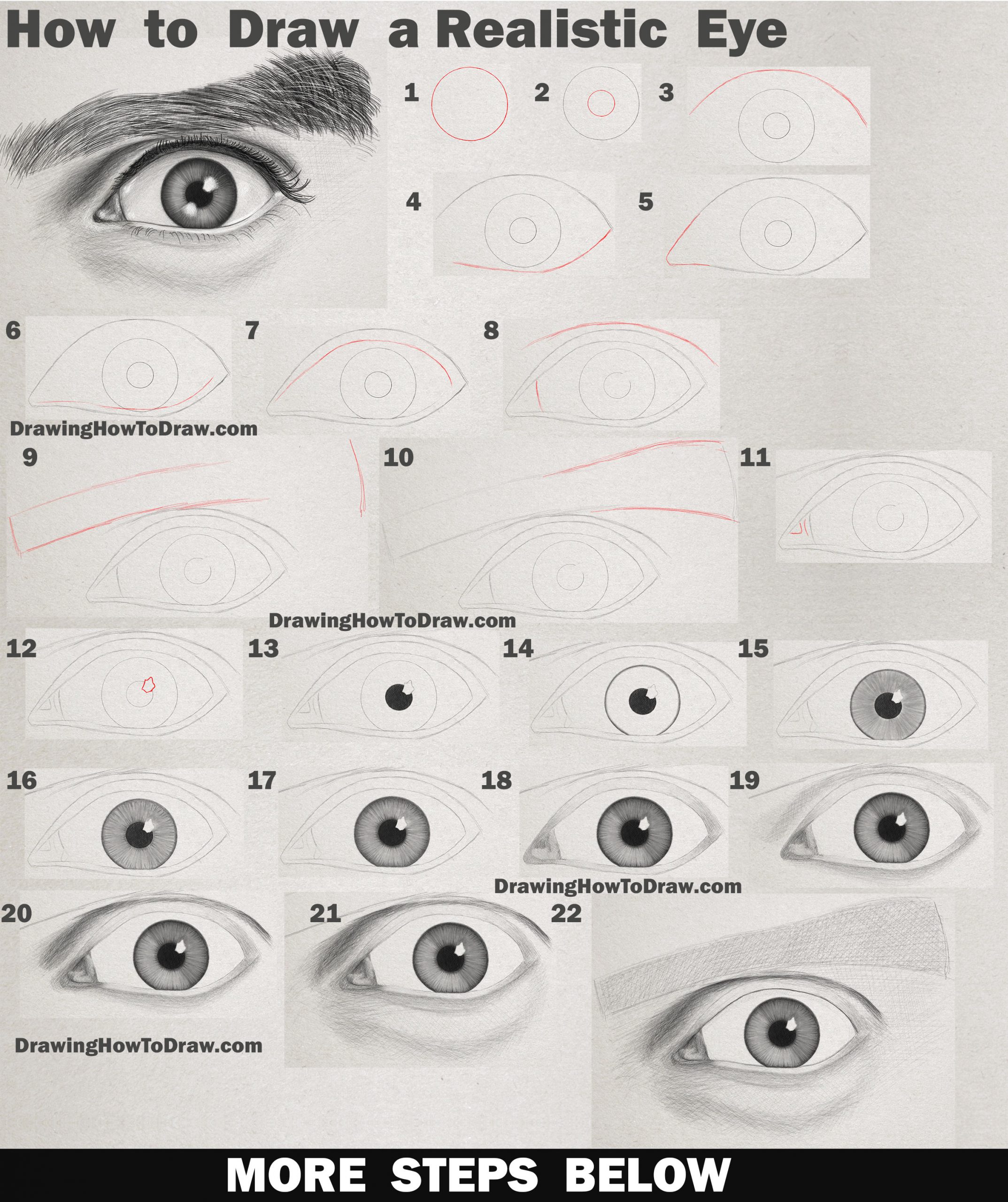 Learn How to Draw an Eye - Realistic Man's Eye - Step by Step Drawing Tutorial