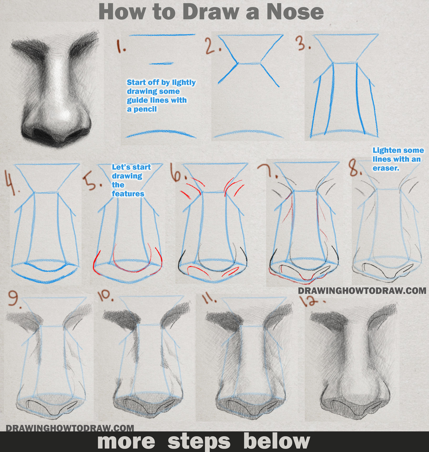 Learn How to Draw and Shade a Realistic Nose in Pencil or Graphite Easy Step by Step Tutorial