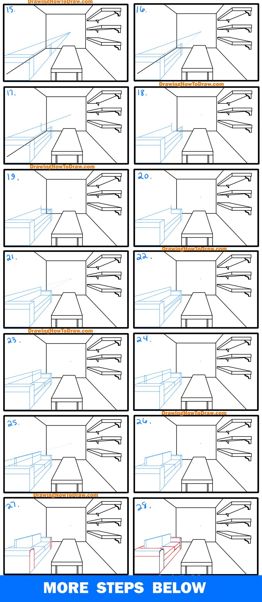 How to Draw a Room in 1 Point Perspective Easy Step by Step Drawing