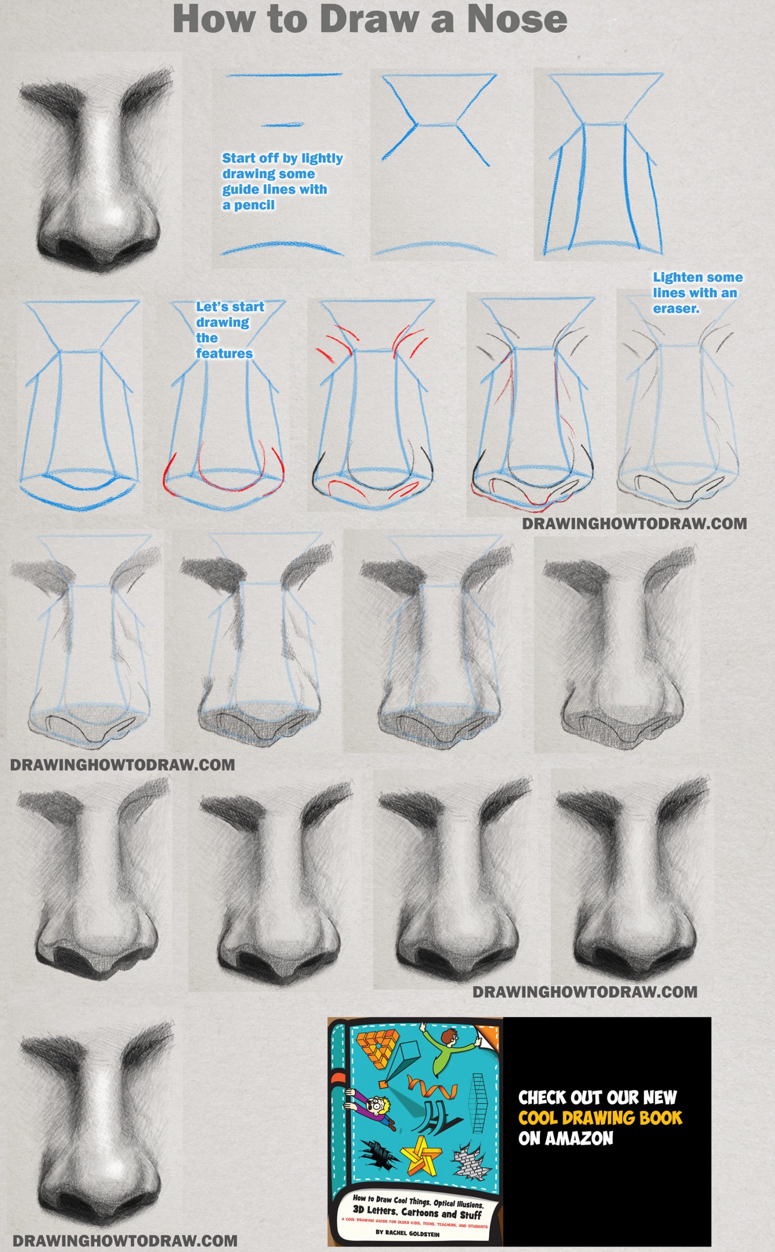 How to Draw and Shade a Realistic Nose in Pencil or Graphite Easy Step