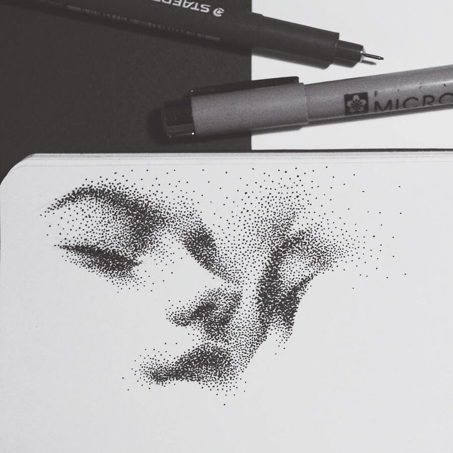 stippling pen and ink drawing