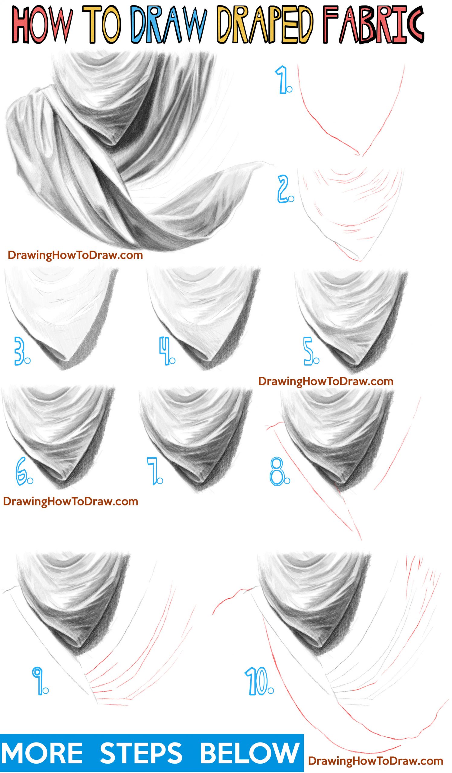 How to Draw Draped Fabric with Creased Folds, Wrinkles on Clothing Fabric and Drapery